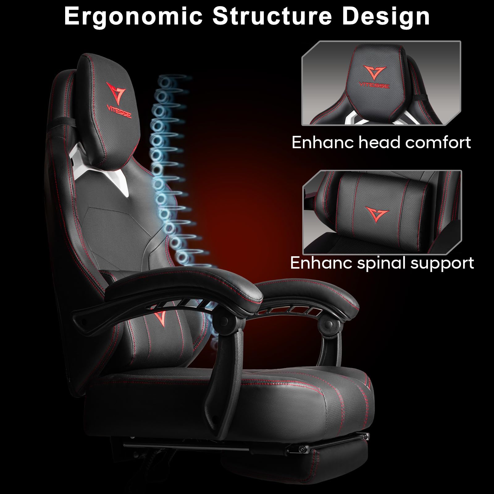 Foto 5 pulgar | Silla Para Videojuegos Vitesse, Grande Y Alta, 181 Kg, Con Reposapiés, Tapa De 400 Libras. - Venta Internacional.