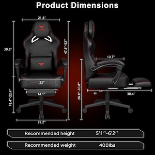 Foto 5 | Silla Para Videojuegos Vitesse, Grande Y Alta, 181 Kg, Con Reposapiés, Tapa De 400 Libras. - Venta Internacional.