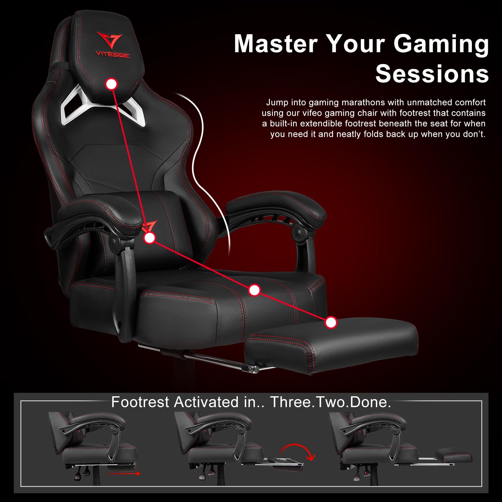 Foto 6 | Silla Para Videojuegos Vitesse, Grande Y Alta, 181 Kg, Con Reposapiés, Tapa De 400 Libras. - Venta Internacional.