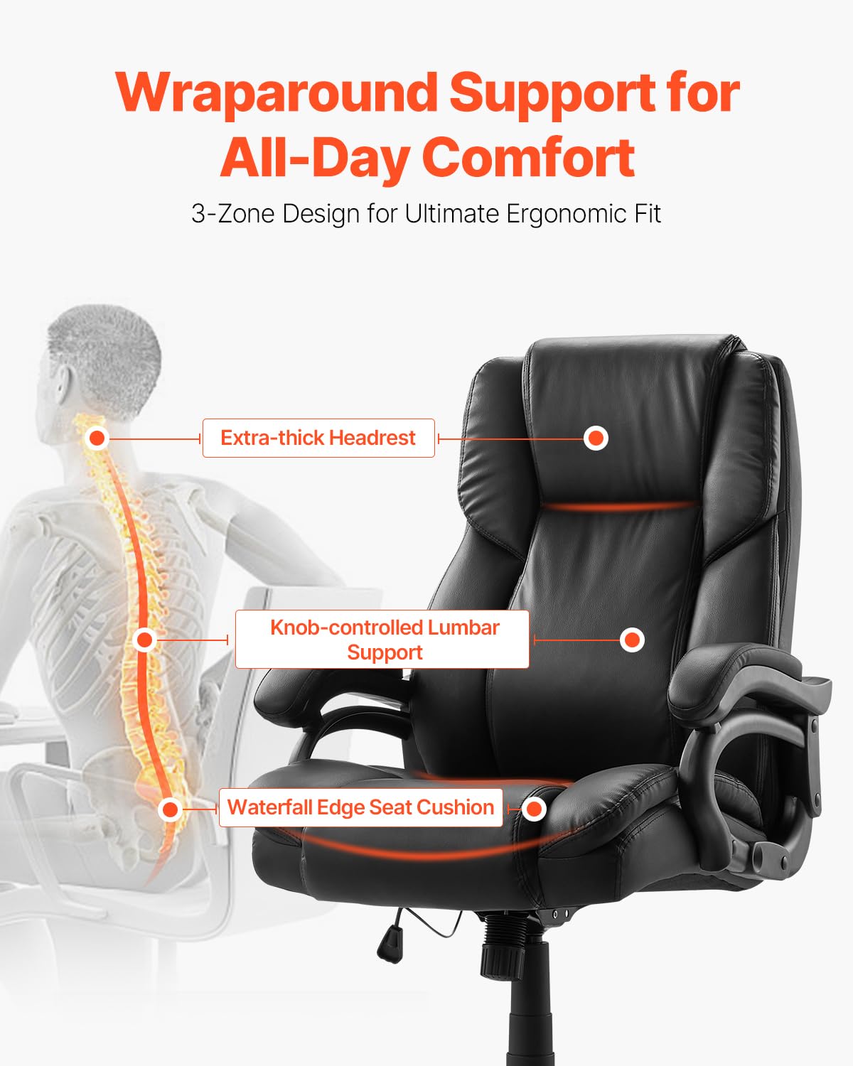 Foto 3 pulgar | Silla De Oficina Vevor Executive Con Capacidad Para 500 Libras Y Soporte Lumbar - Venta Internacional.
