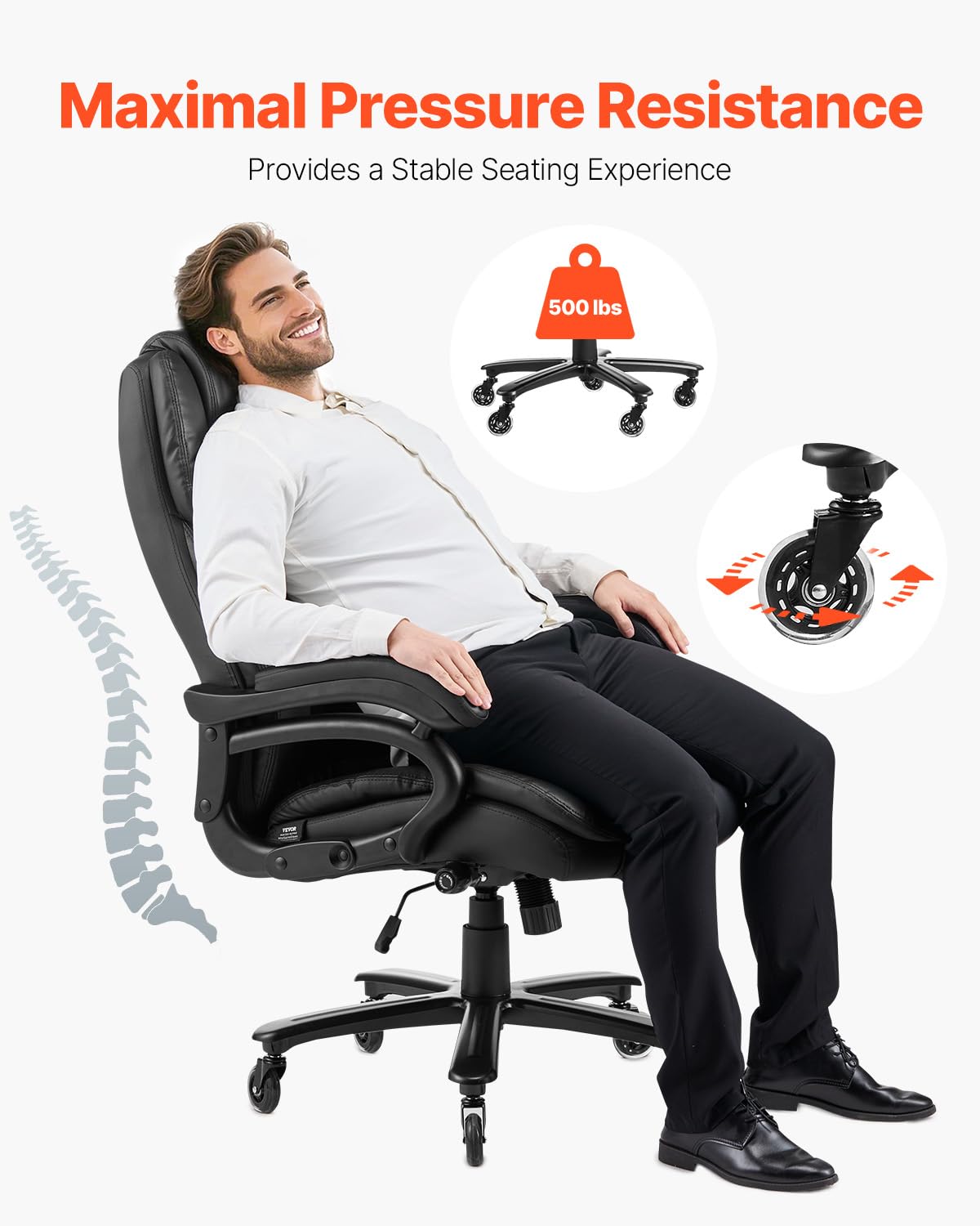 Foto 5 pulgar | Silla De Oficina Vevor Executive Con Capacidad Para 500 Libras Y Soporte Lumbar - Venta Internacional.