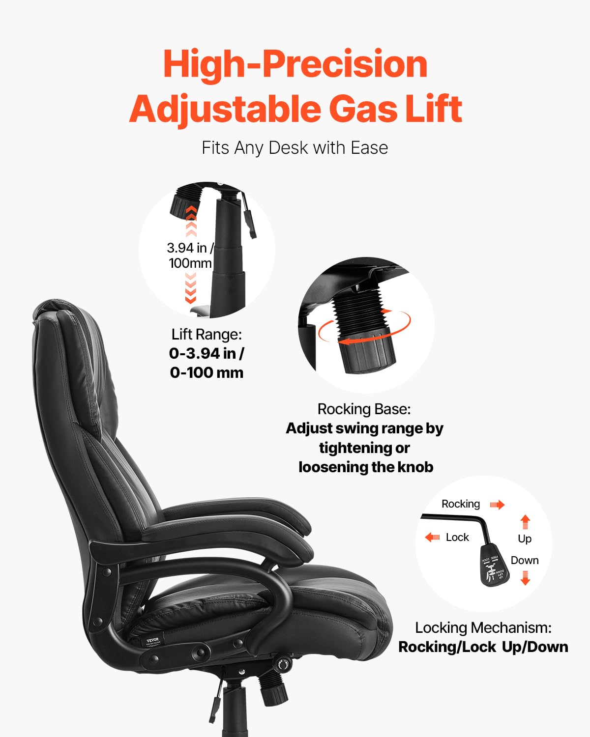 Foto 7 pulgar | Silla De Oficina Vevor Executive Con Capacidad Para 500 Libras Y Soporte Lumbar - Venta Internacional.