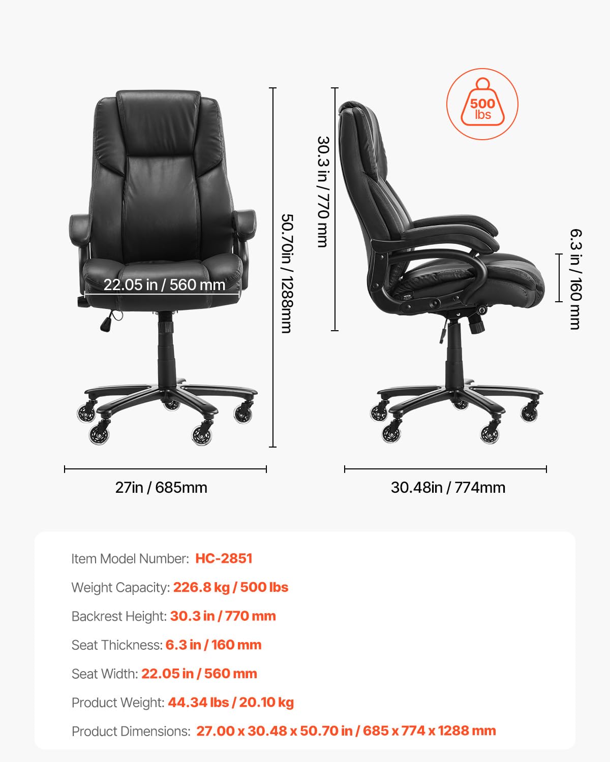 Foto 8 pulgar | Silla De Oficina Vevor Executive Con Capacidad Para 500 Libras Y Soporte Lumbar - Venta Internacional.