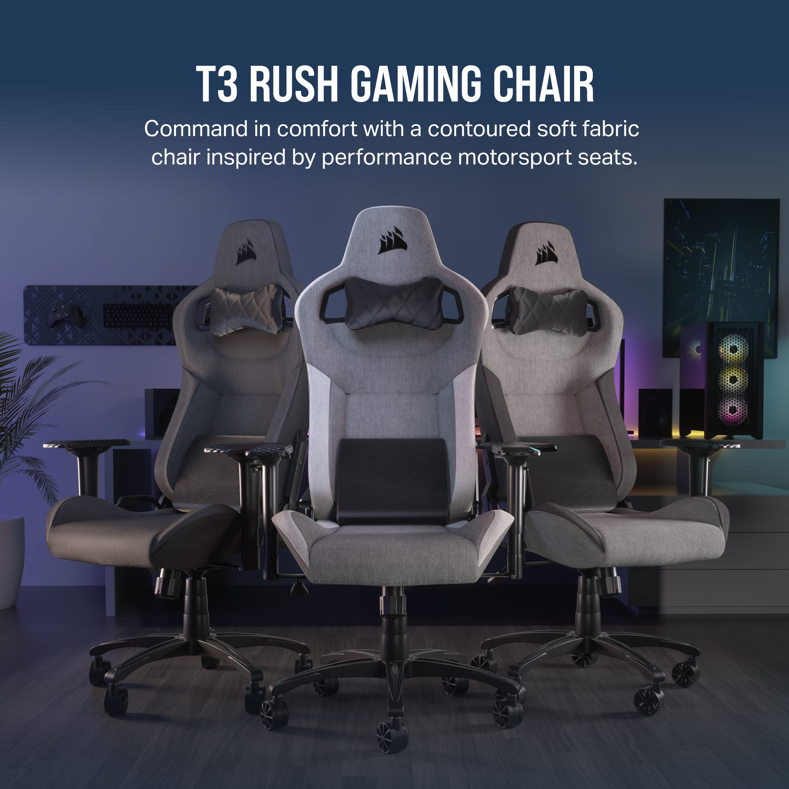 Foto 3 pulgar | Silla Para Videojuegos Corsair T3 Rush Fabric 2023 Con Cojín Para El Cuello - Venta Internacional.