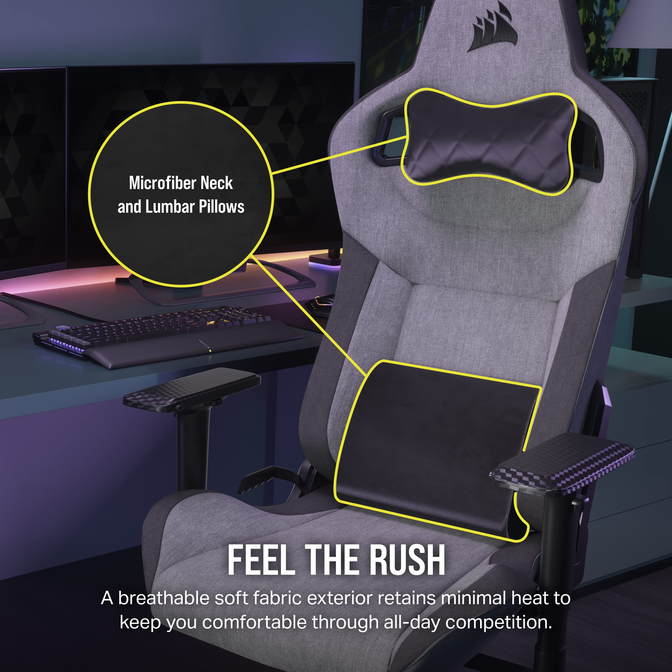 Foto 3 | Silla Para Videojuegos Corsair T3 Rush Fabric 2023 Con Cojín Para El Cuello - Venta Internacional.
