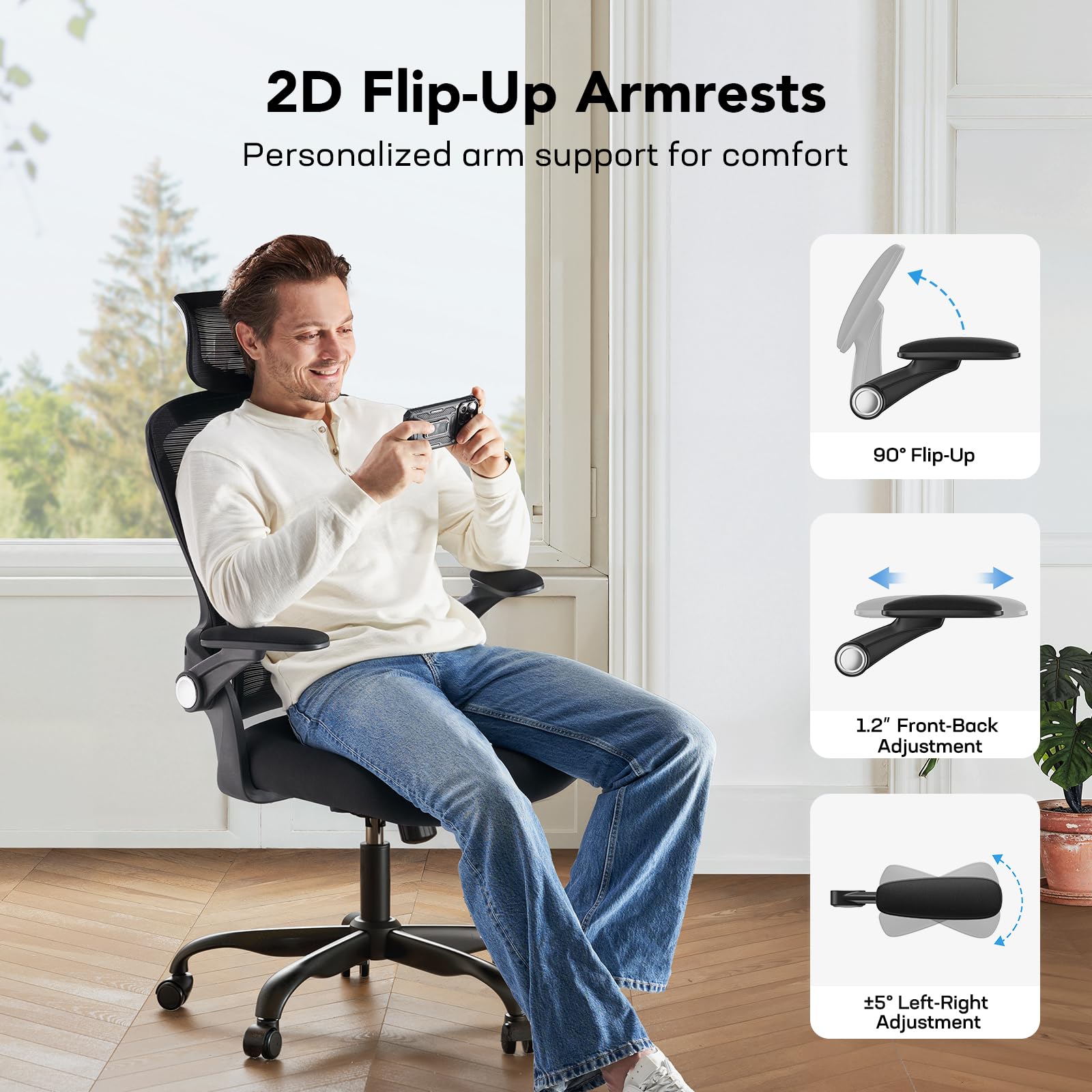 Foto 2 | Silla De Oficina Huanuo Ergonómica Con Respaldo Alto Y Soporte Lumbar - Venta Internacional.