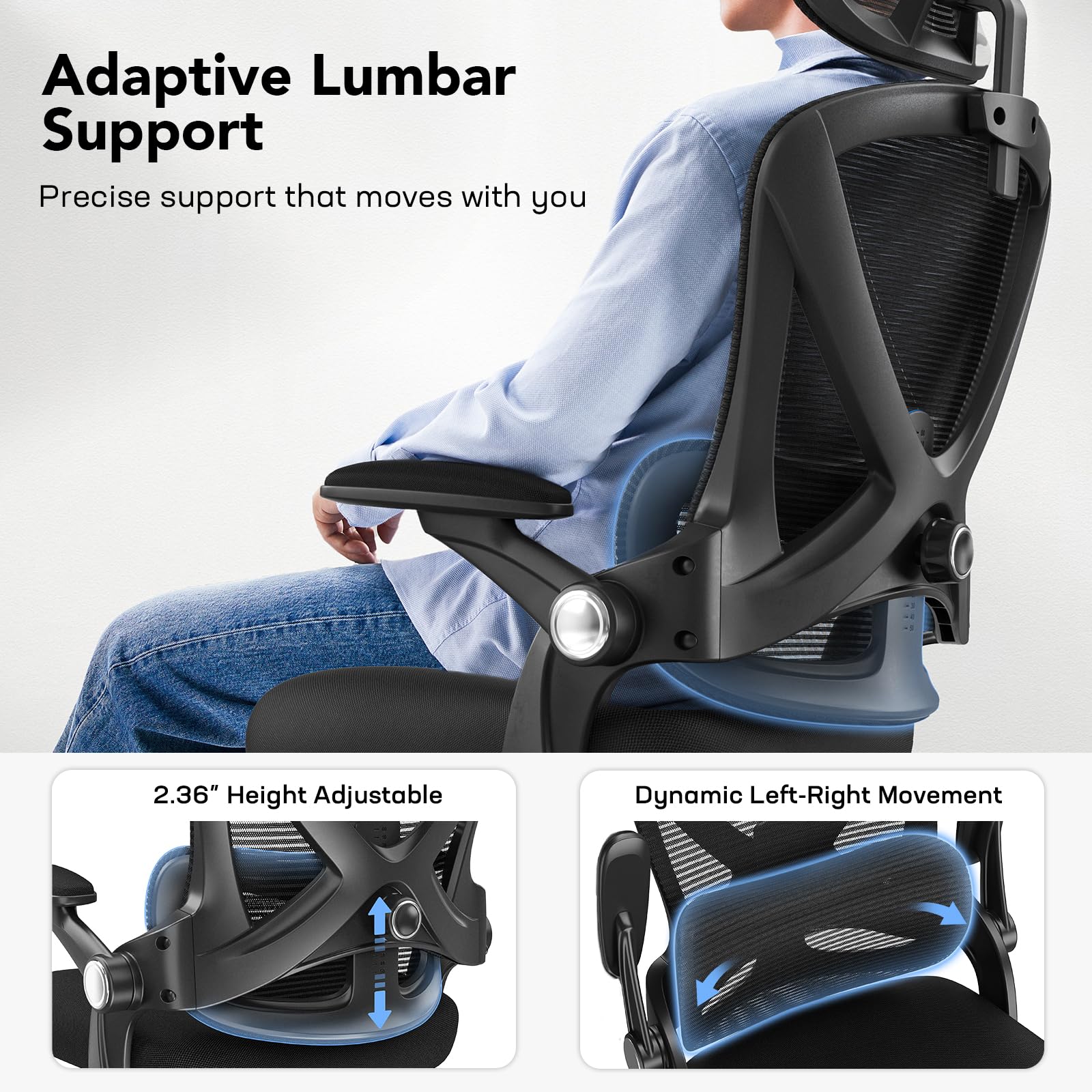 Foto 3 | Silla De Oficina Huanuo Ergonómica Con Respaldo Alto Y Soporte Lumbar - Venta Internacional.