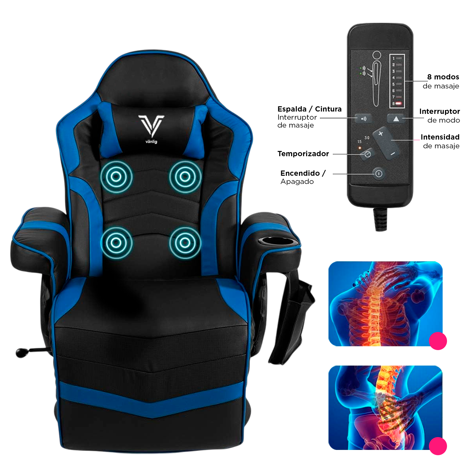 Foto 6 pulgar | Sillón Gamer Eléctrico Con Masaje Titan Azul