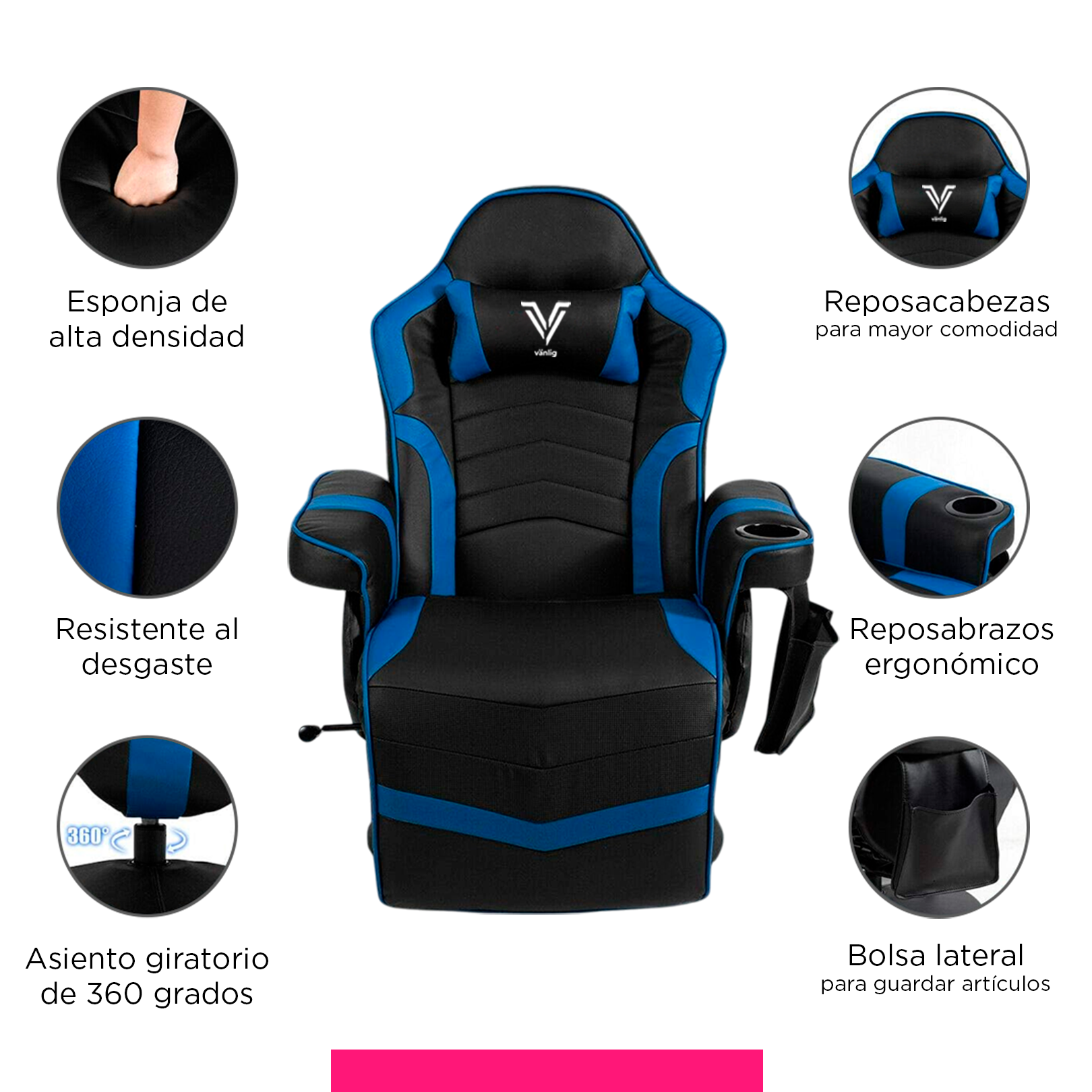 Foto 7 pulgar | Sillón Gamer Eléctrico Con Masaje Titan Azul