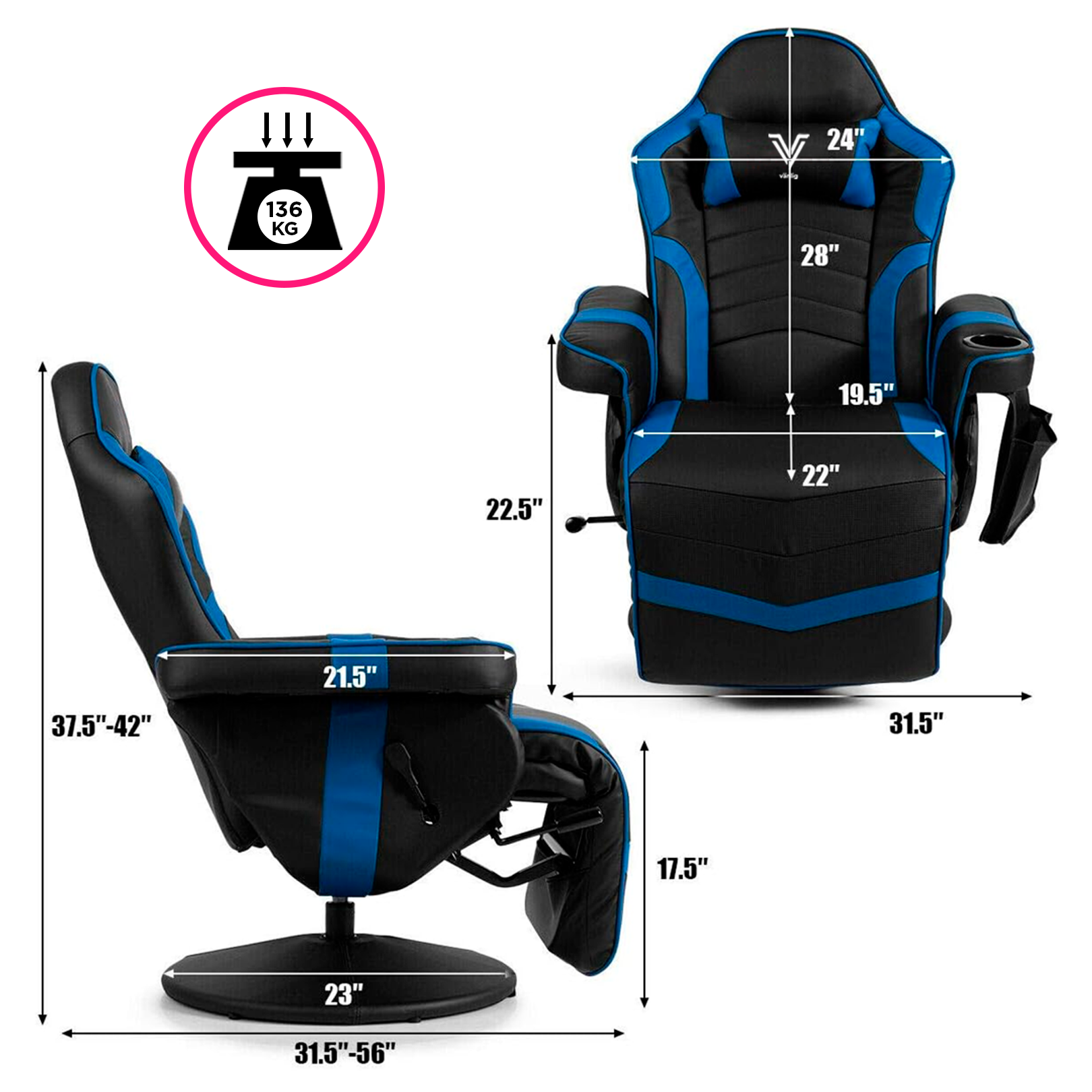 Foto 8 pulgar | Sillón Gamer Eléctrico Con Masaje Titan Azul