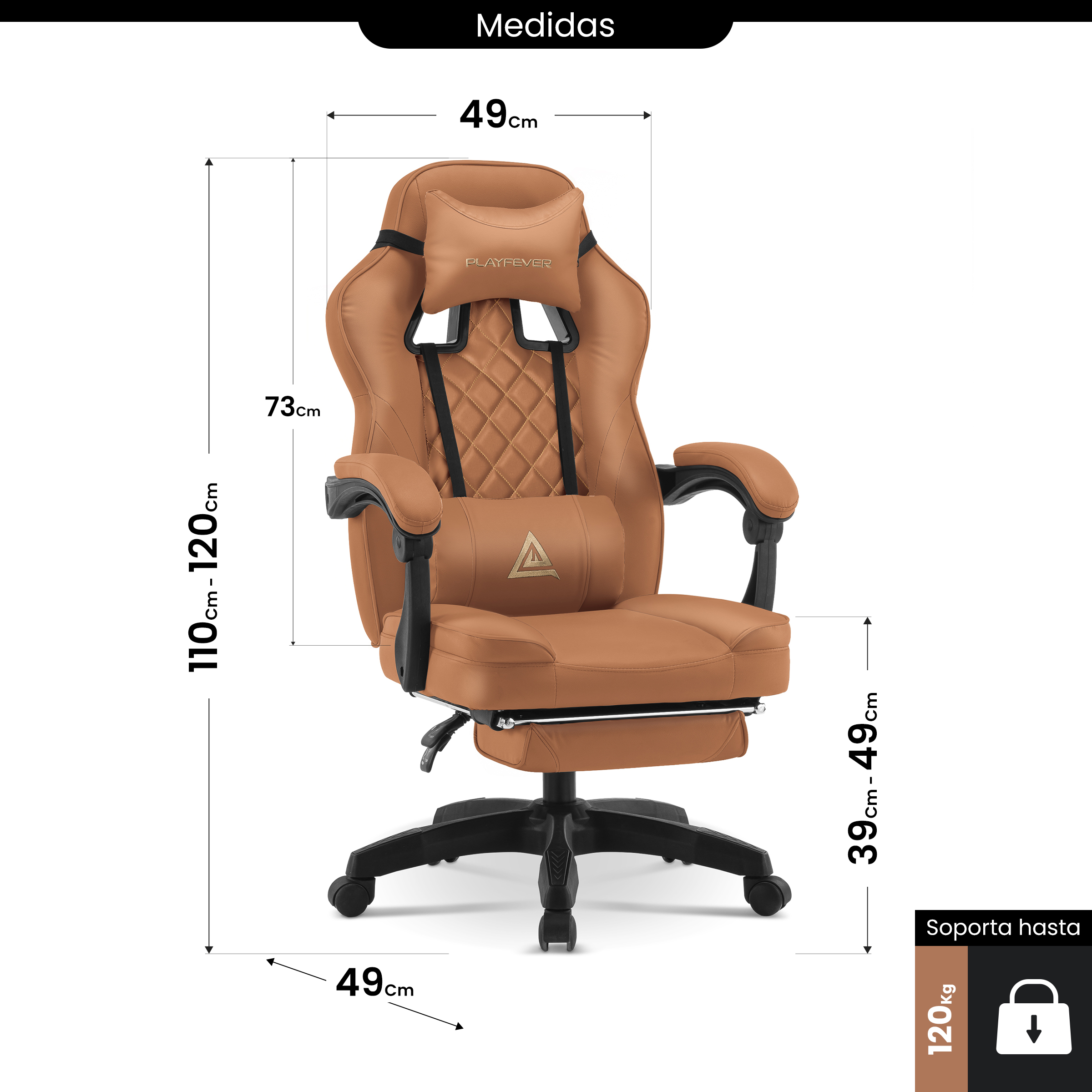 Foto 8 pulgar | Silla Gamer Playfever Omega Escritorio Ergonómica Reclinable Camel