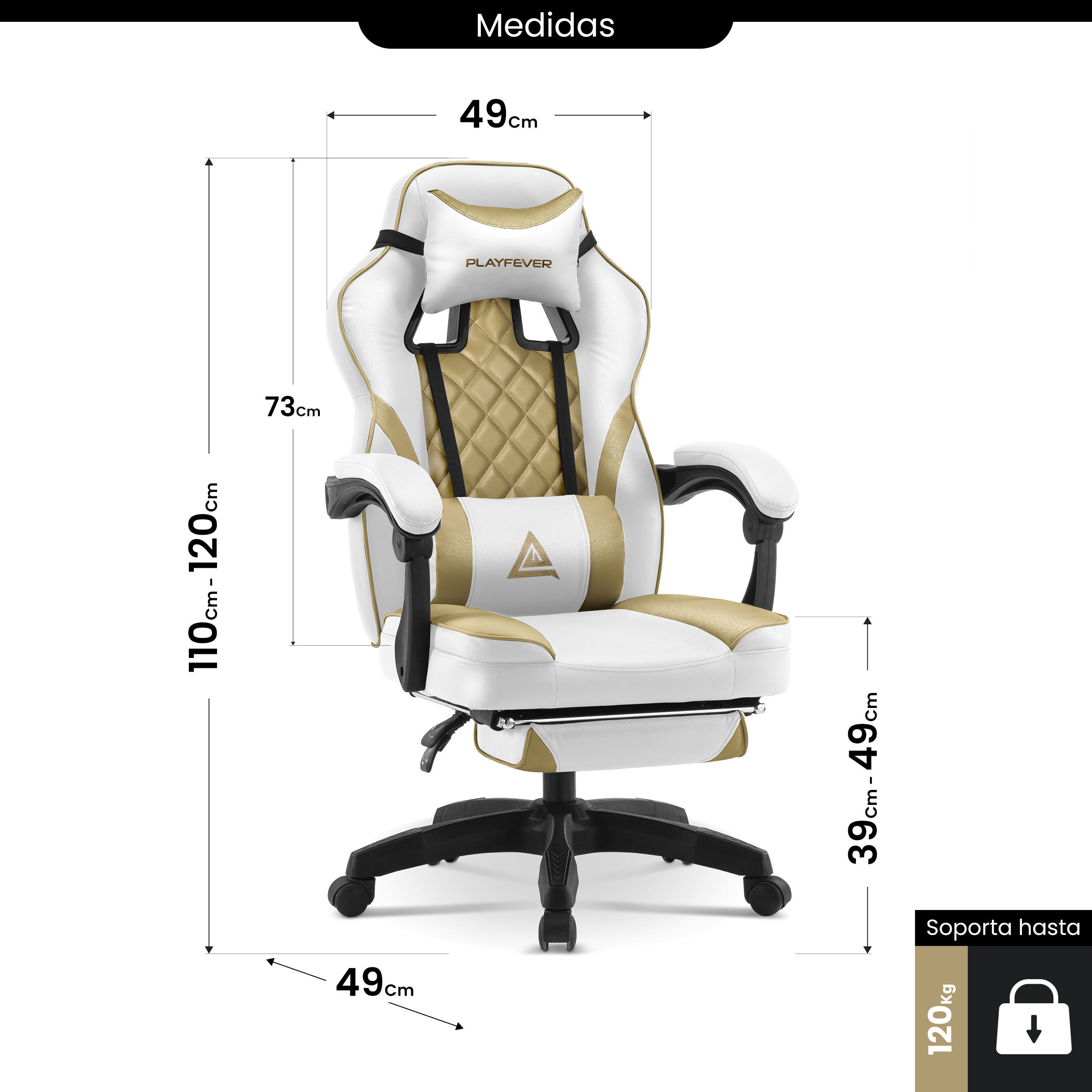 Foto 7 | Silla Gamer Playfever Omega Escritorio Ergonómica Reclinable Dorado Perla