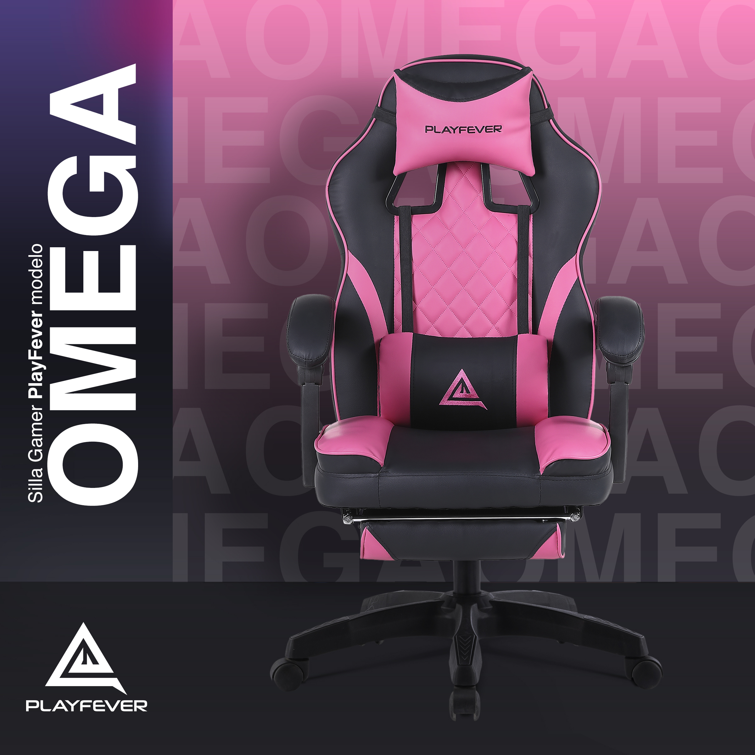 Foto 3 pulgar | Silla Gamer Playfever Omega Escritorio Ergonómica Reclinable Negro Rosa