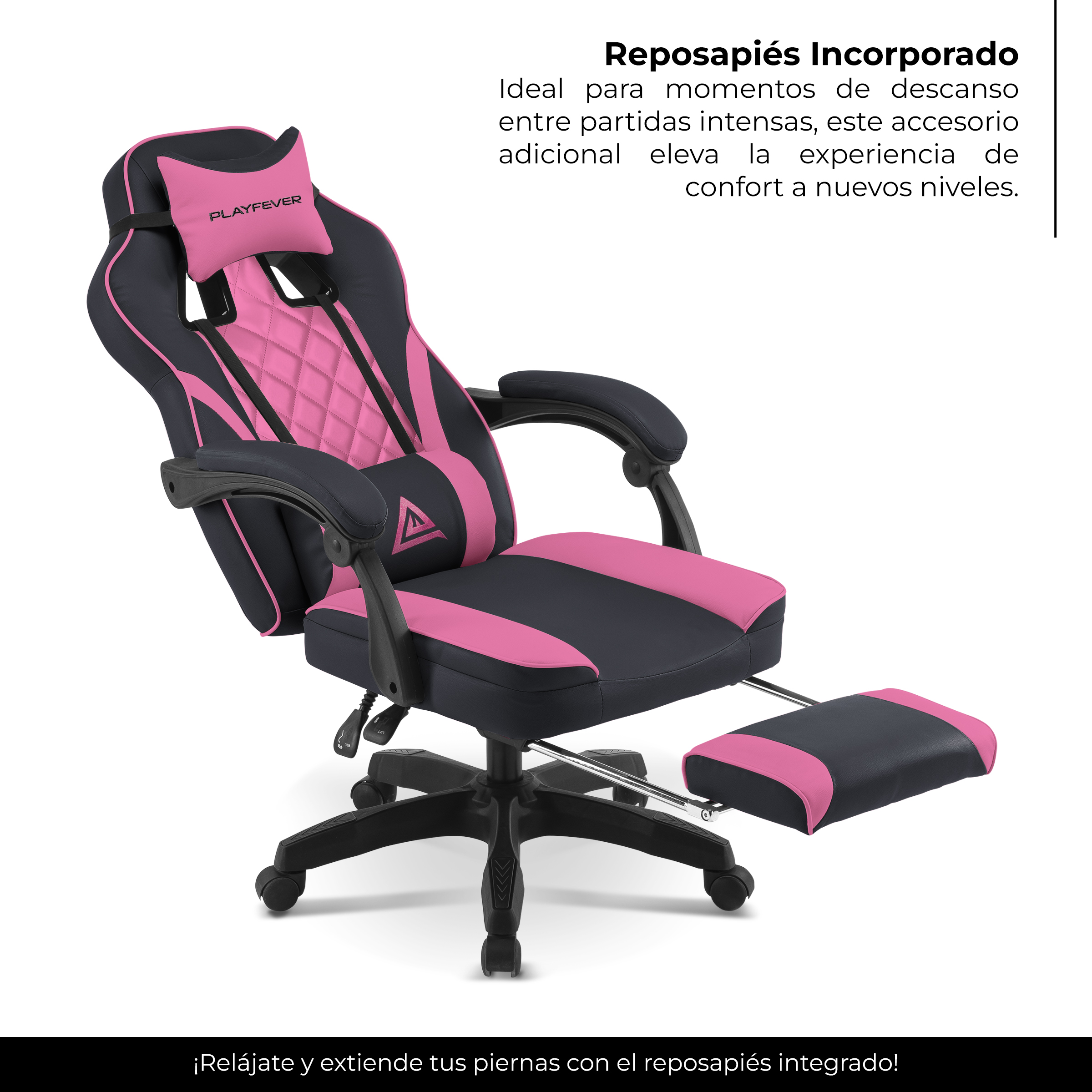 Foto 5 pulgar | Silla Gamer Playfever Omega Escritorio Ergonómica Reclinable Negro Rosa