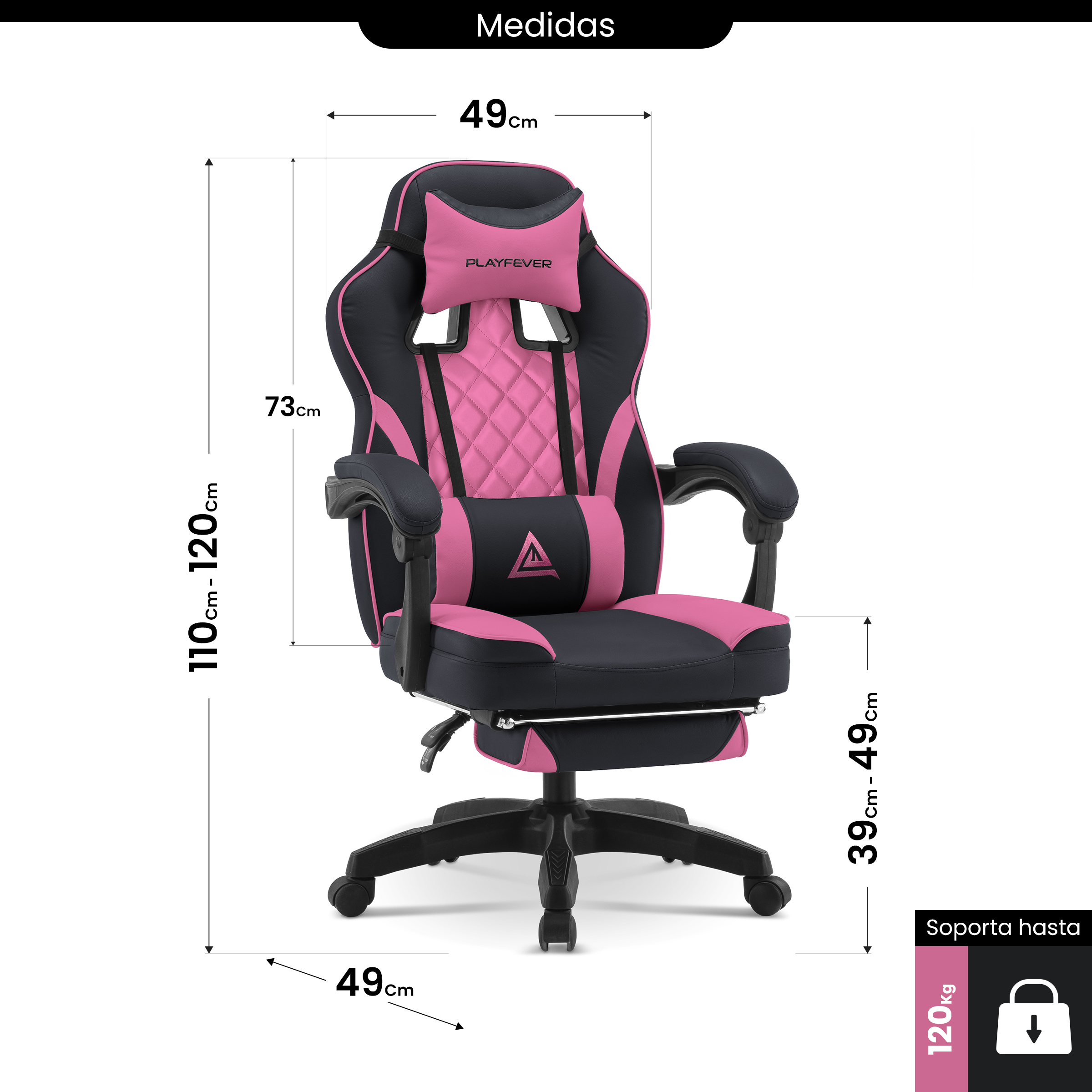 Foto 8 pulgar | Silla Gamer Playfever Omega Escritorio Ergonómica Reclinable Negro Rosa