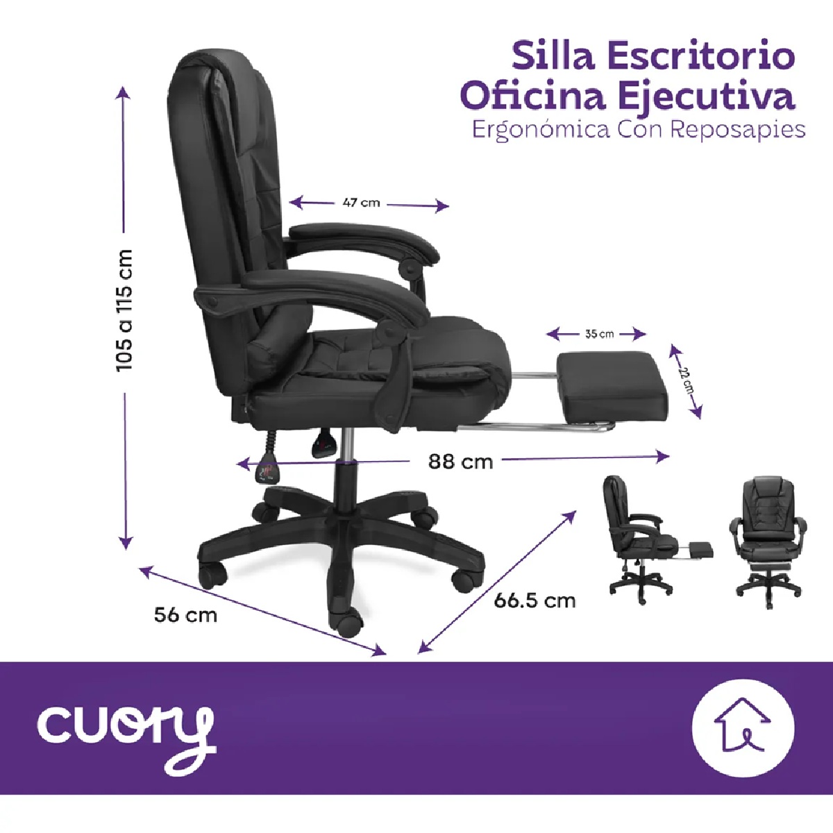 Foto 3 pulgar | Silla Escritorio Oficina Ejecutiva Ergonómica Con Reposapies
