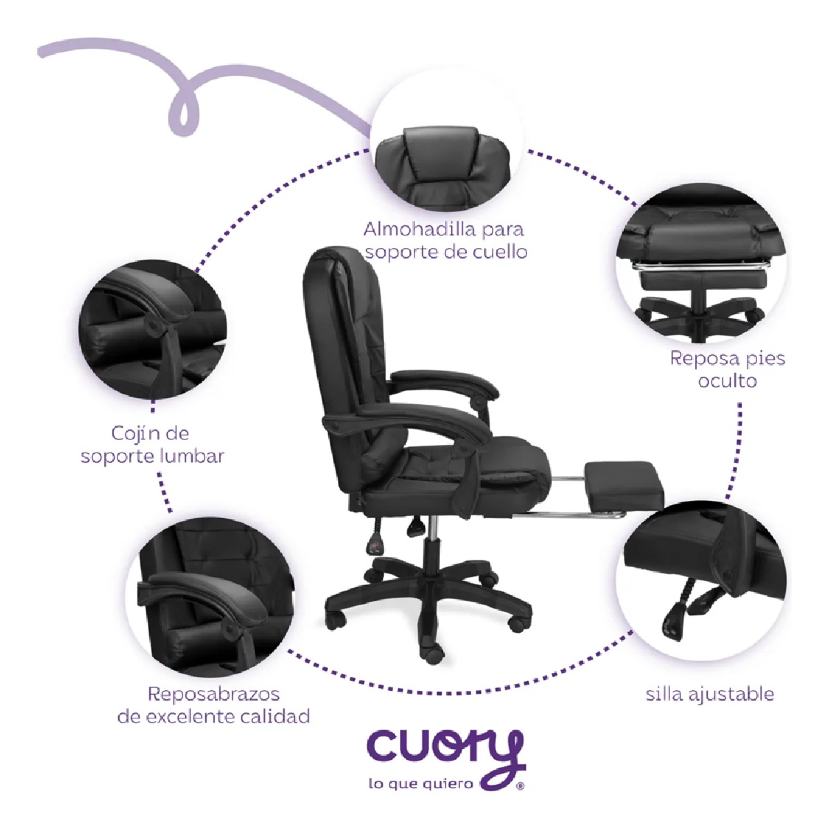Foto 4 pulgar | Silla Escritorio Oficina Ejecutiva Ergonómica Con Reposapies