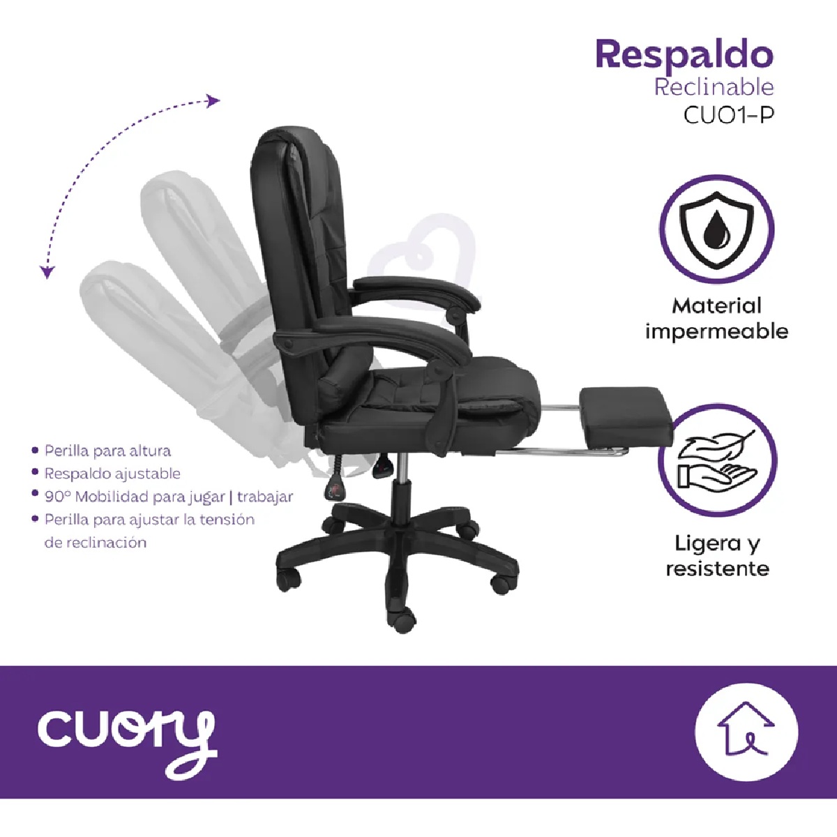 Foto 5 pulgar | Silla Escritorio Oficina Ejecutiva Ergonómica Con Reposapies