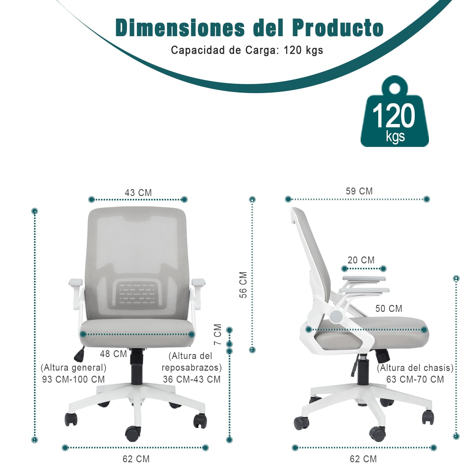 Foto 3 pulgar | Silla De Oficina Furniturer Mill Gris 62 X 59 X 93 - 100 Cm