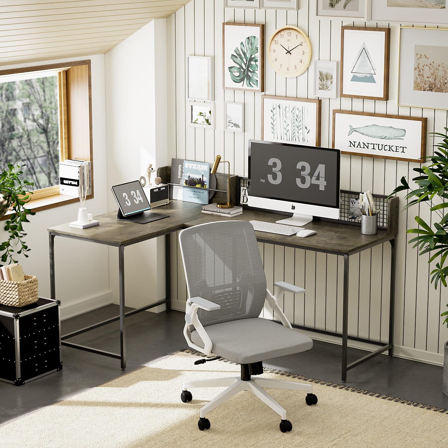 Foto 4 pulgar | Silla De Oficina Furniturer Mill Gris 62 X 59 X 93 - 100 Cm