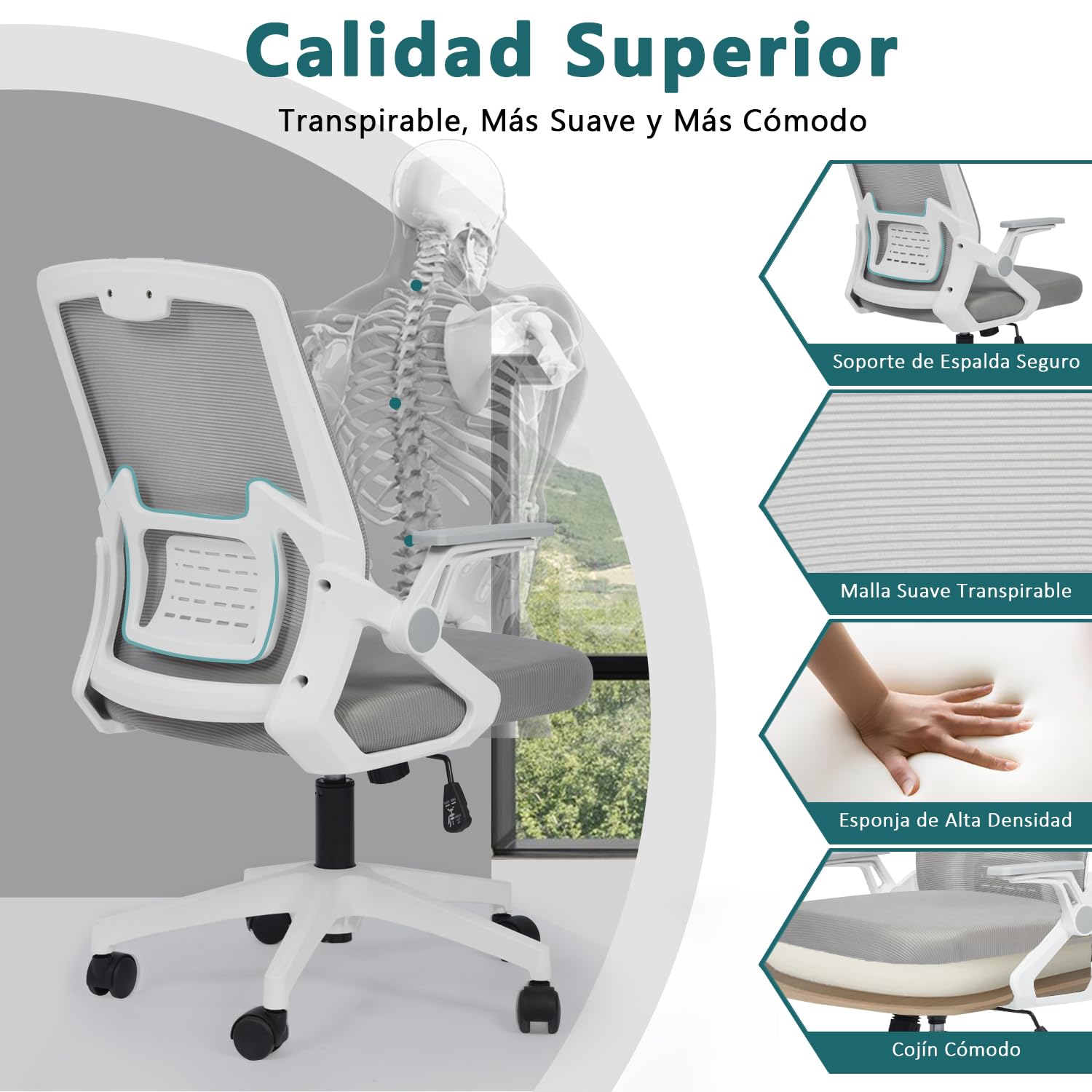 Foto 8 pulgar | Silla De Oficina Furniturer Mill Gris 62 X 59 X 93 - 100 Cm