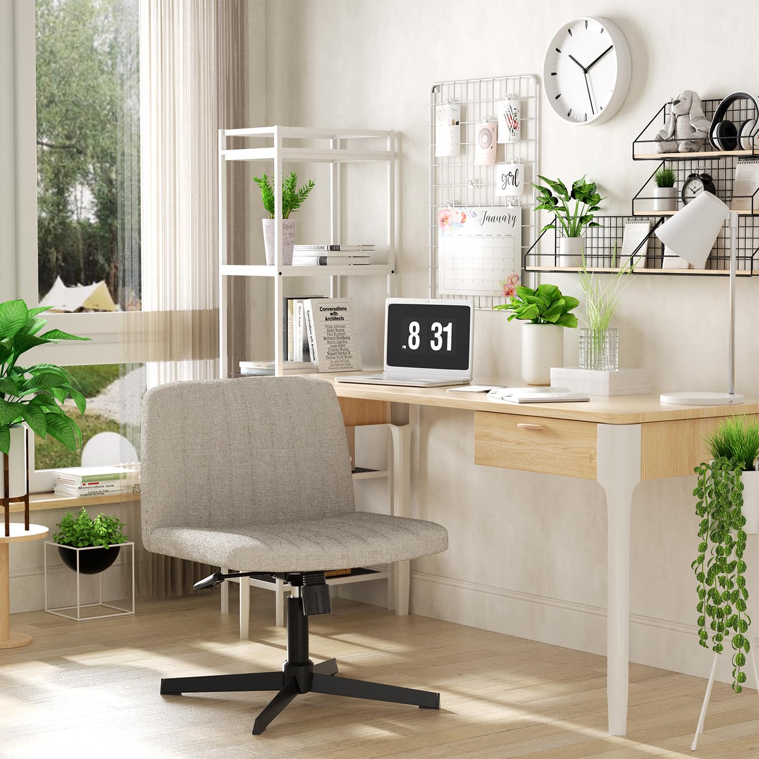 Foto 3 pulgar | Silla De Oficina Furniturer Alintoner Beige 57 X 49 X 74.5-87 Cm