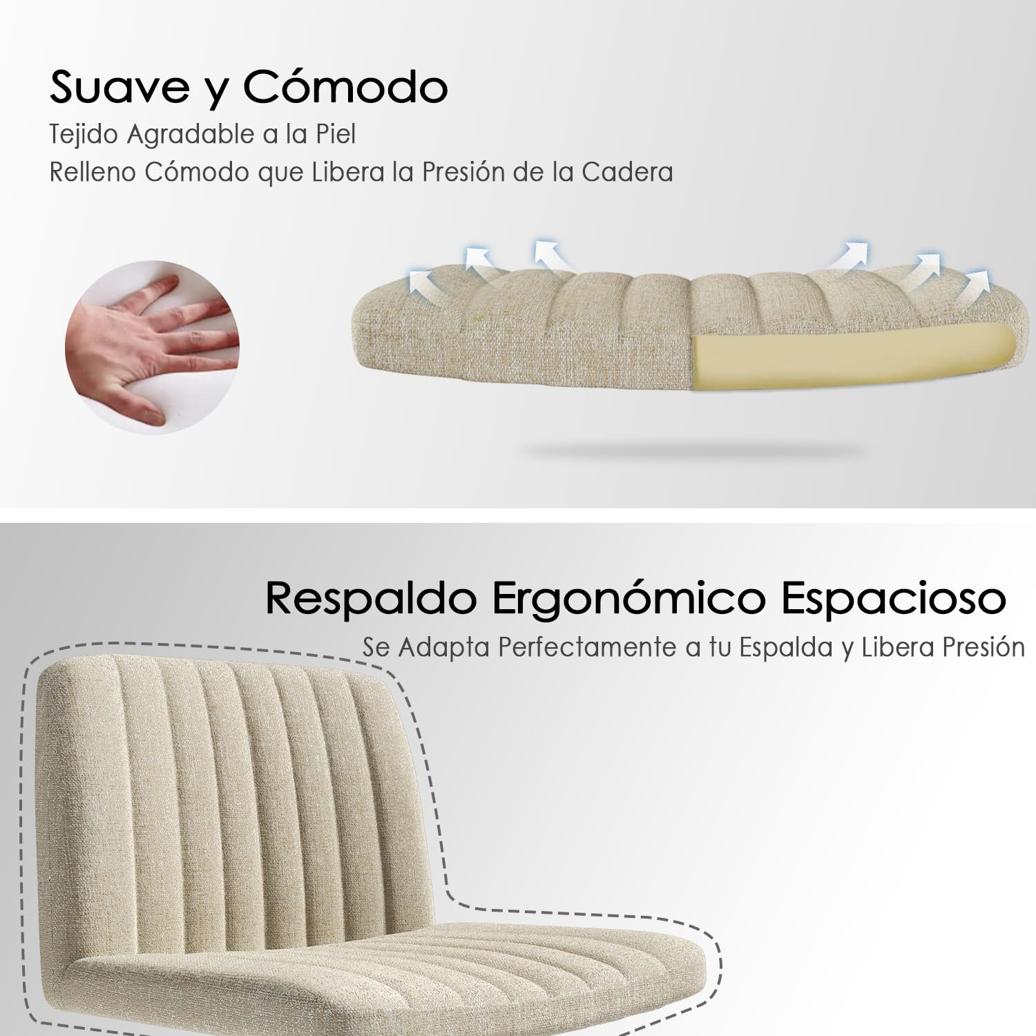 Foto 5 | Silla De Oficina Furniturer Alintoner Beige 57 X 49 X 74.5-87 Cm