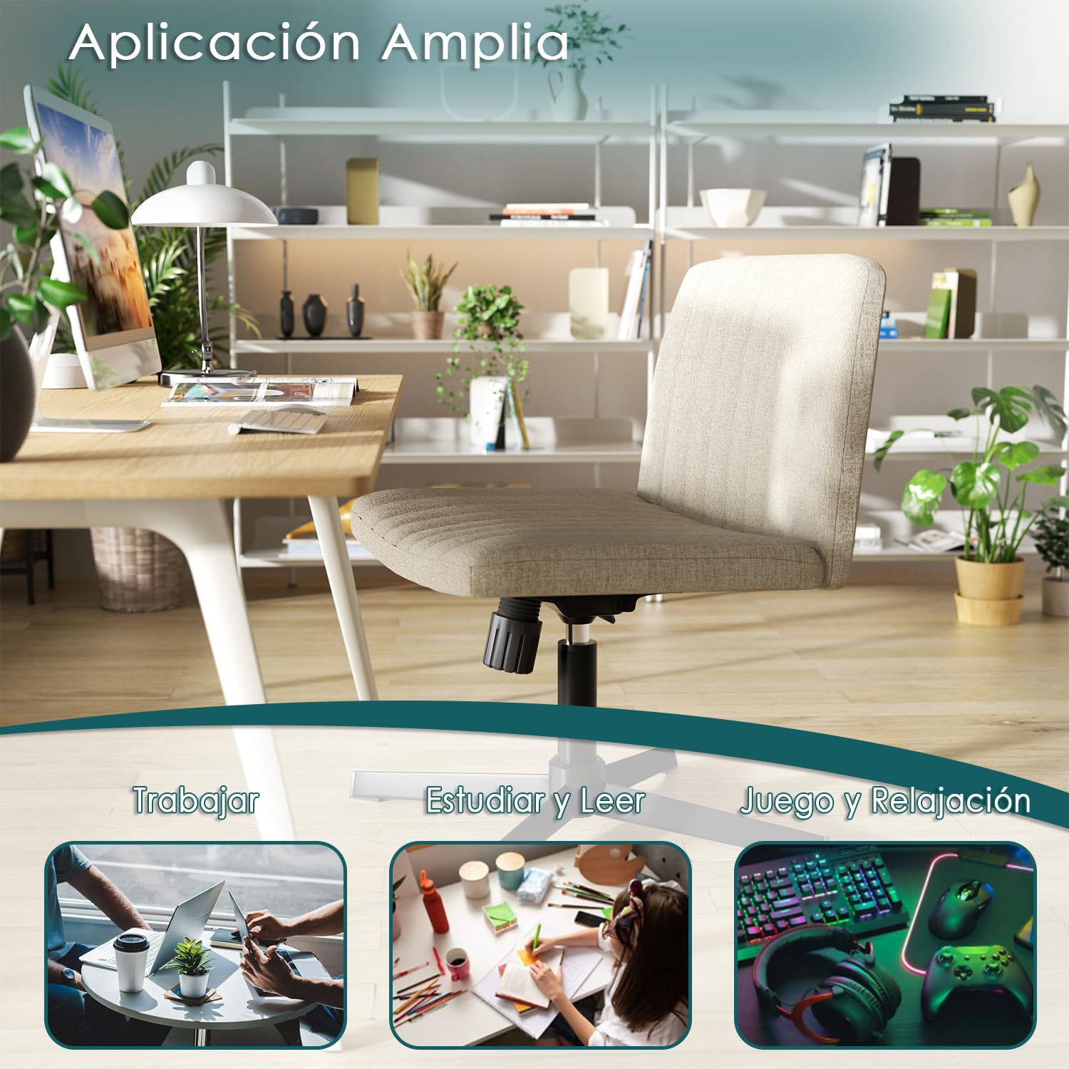 Foto 8 pulgar | Silla De Oficina Furniturer Alintoner Beige 57 X 49 X 74.5-87 Cm