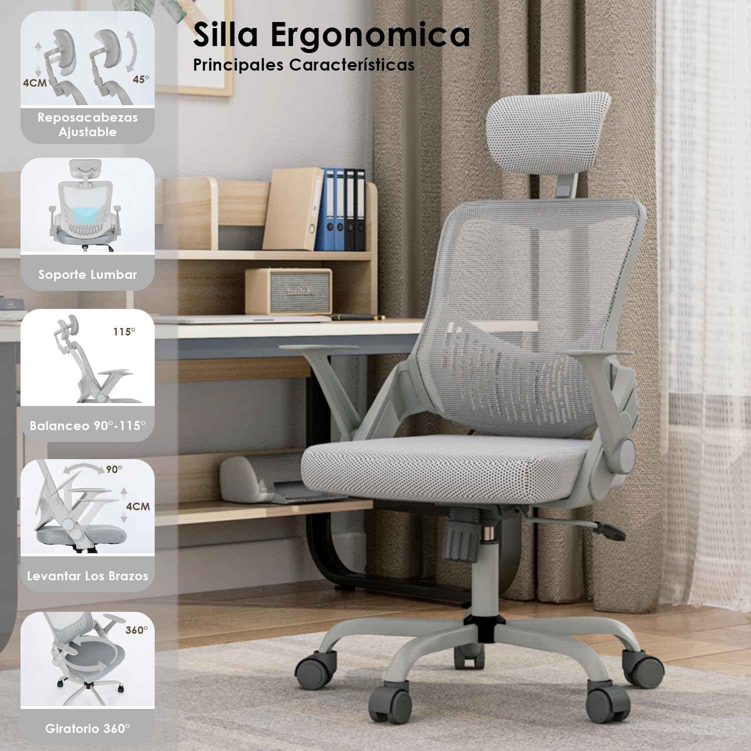 Foto 8 pulgar | Silla de Oficina Musie Gris