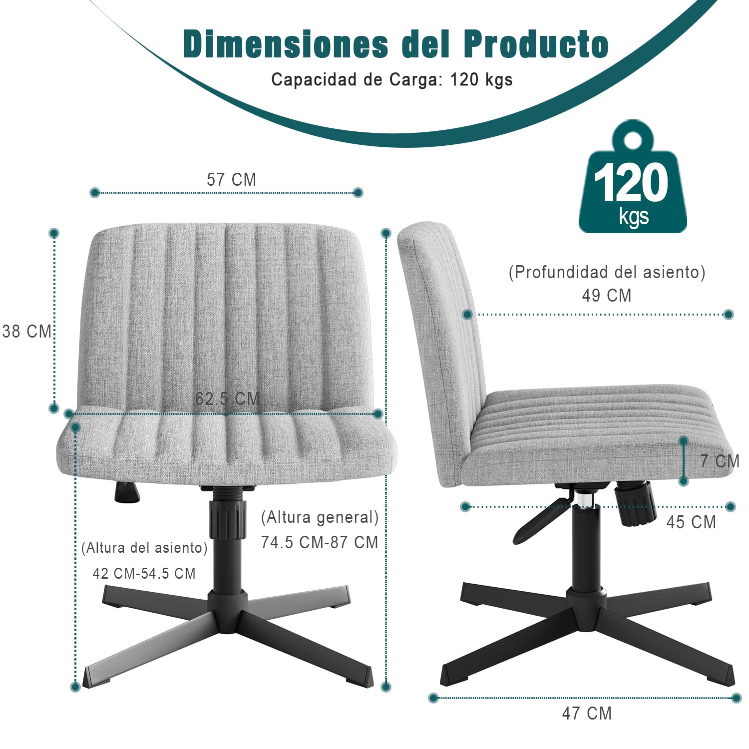 Foto 4 pulgar | Silla De Oficina Furniturer Alintoner Gris 57 X 49 X 74.5-87 Cm
