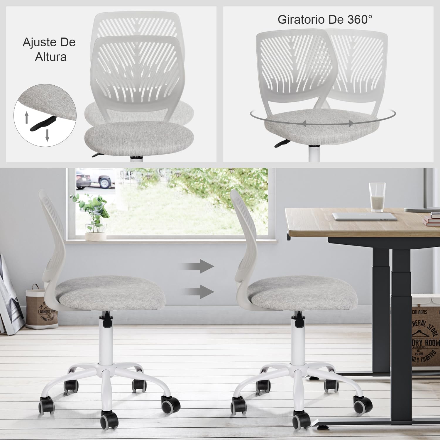 Foto 6 pulgar | Silla de Oficina Furniturer Carnation Gris