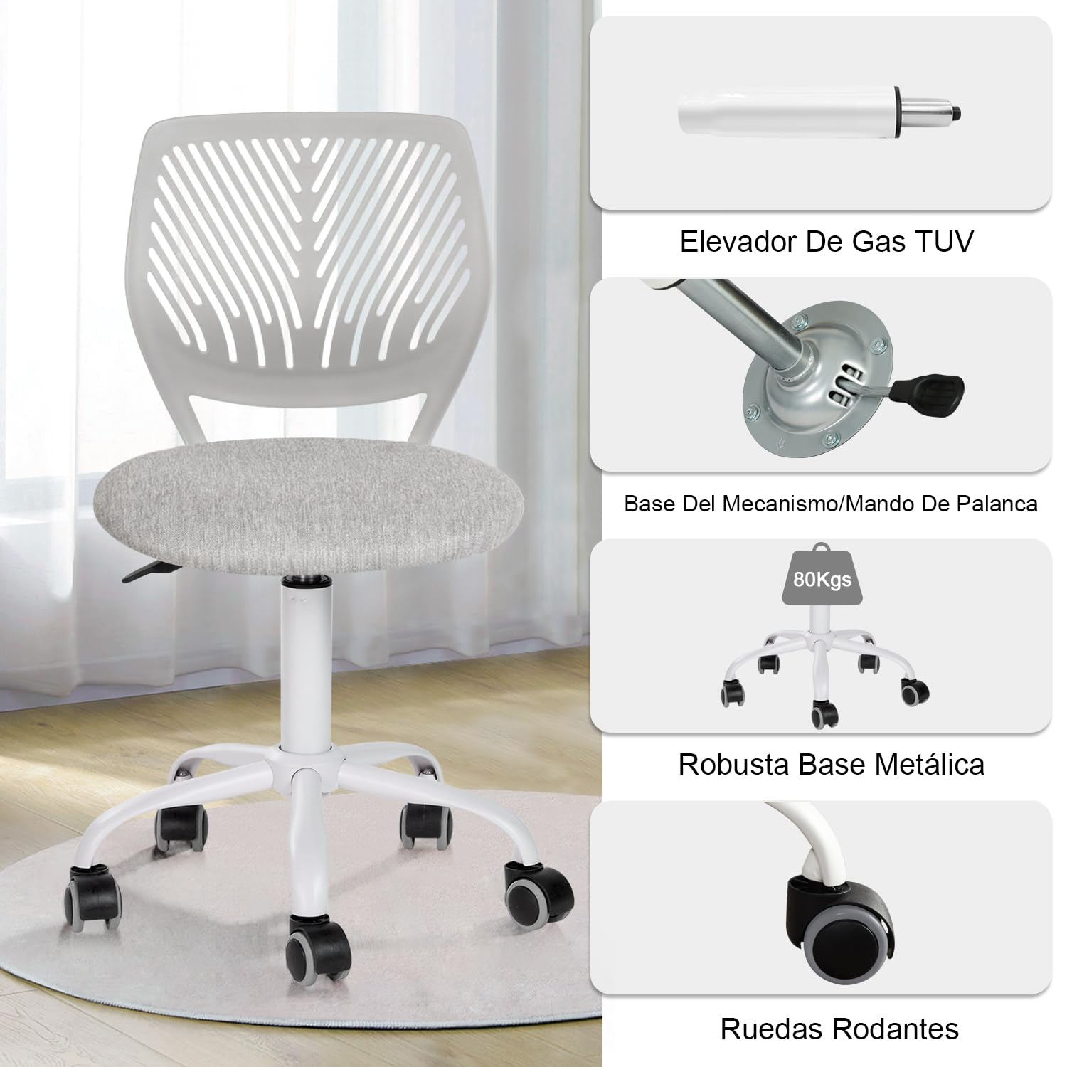 Foto 7 pulgar | Silla de Oficina Furniturer Carnation Gris