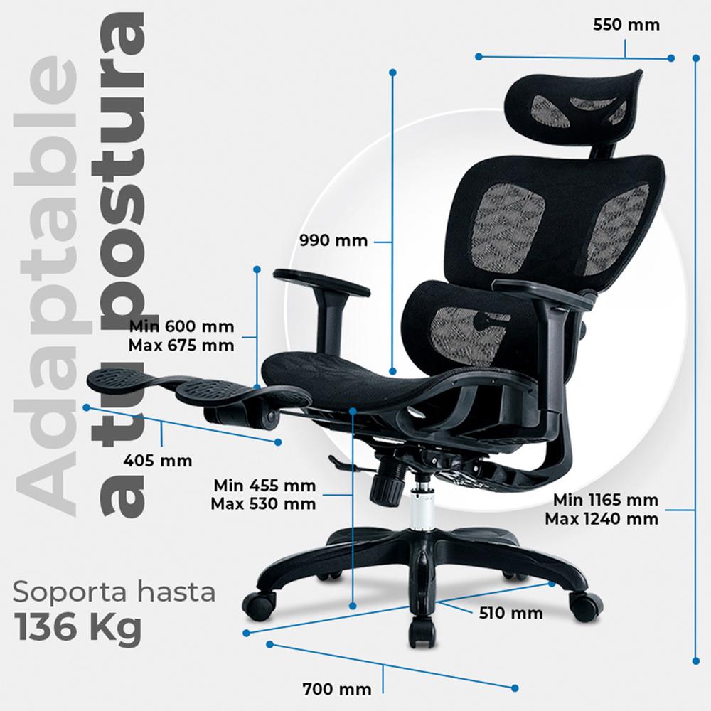 Foto 6 pulgar | Silla Ejecutiva Acteck Flux Pro Ec757 Ergonomica Reclinable 135° 136kg Reposabrazos 3d Reposapies Ne