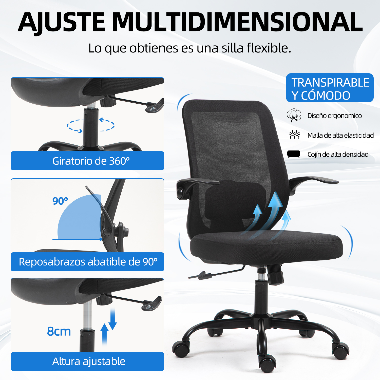 Foto 5 pulgar | Silla De Oficina Ergonómica Rola Negra