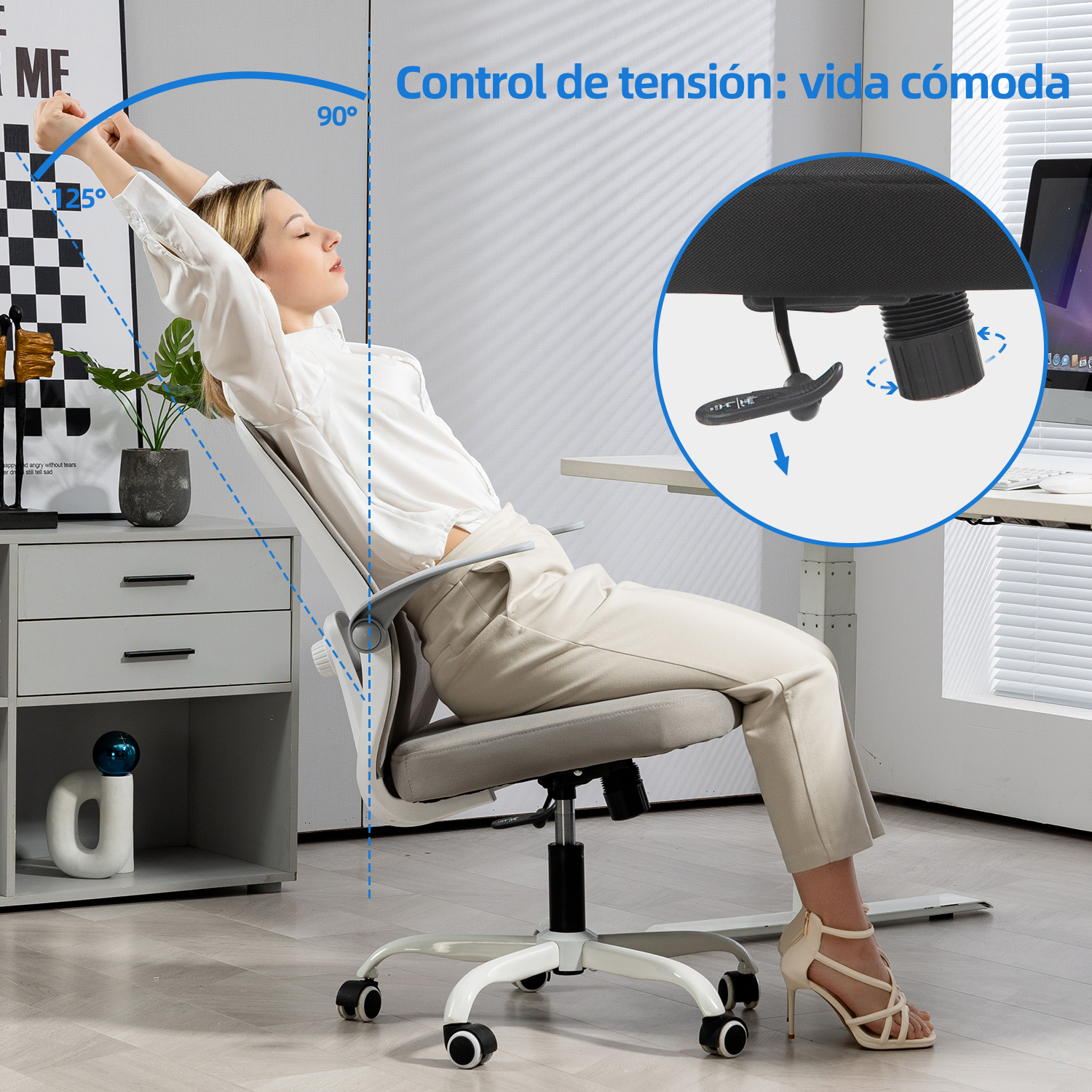 Foto 6 pulgar | Silla De Oficina Yatahome Ergonómica Rola Blanco