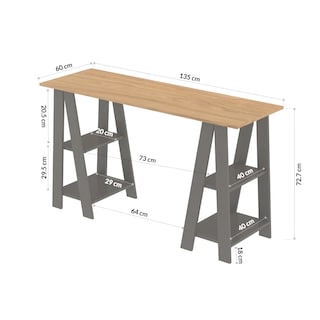 Foto 8 | Escritorio Industrial Con Base Tipo Caballete Y Estantes Laterales En Color Madera – Bossa Kubo
