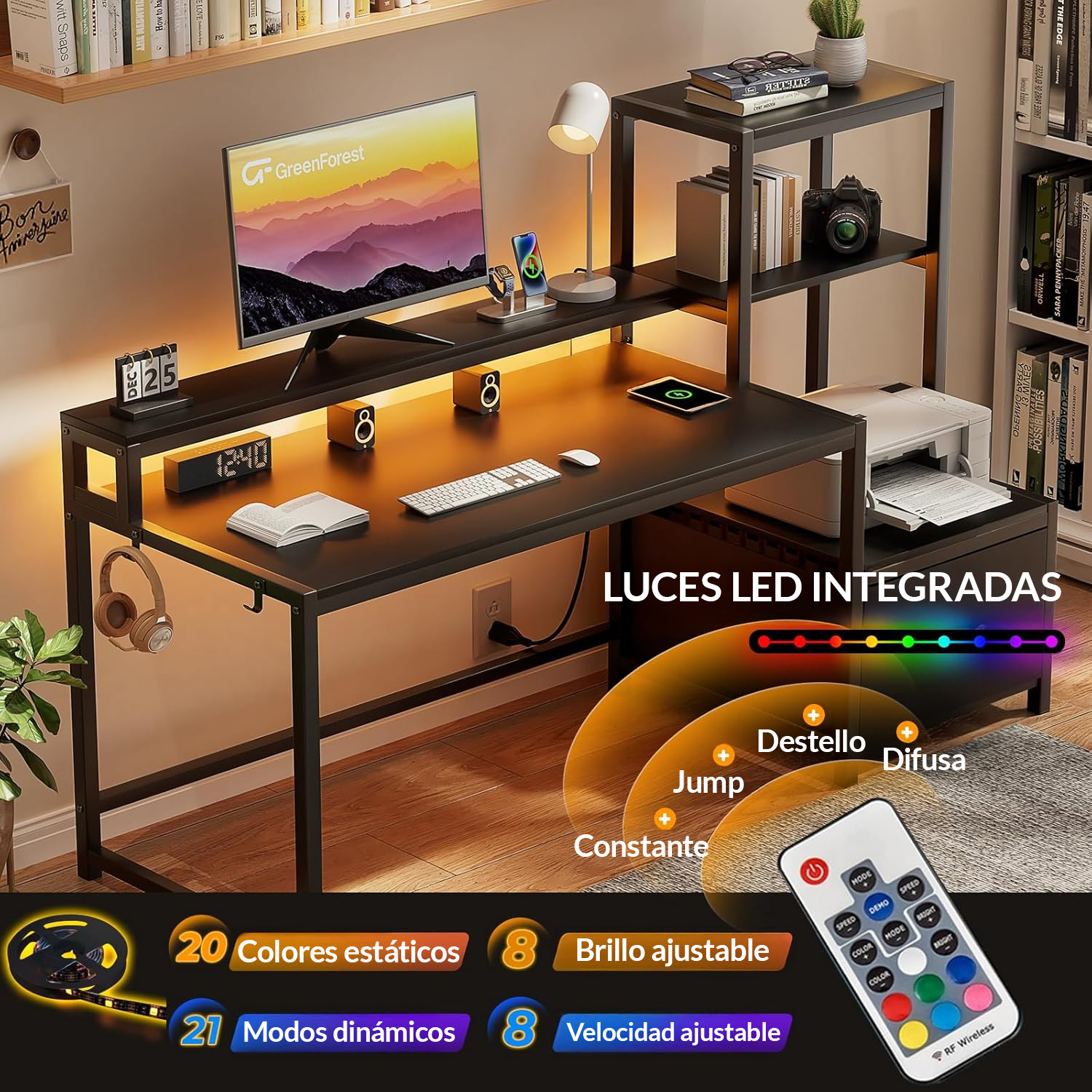 Escritorio Organizador Con Estantería Lateral  Cajón Y Base Metálica Negra – Bossa Zeni