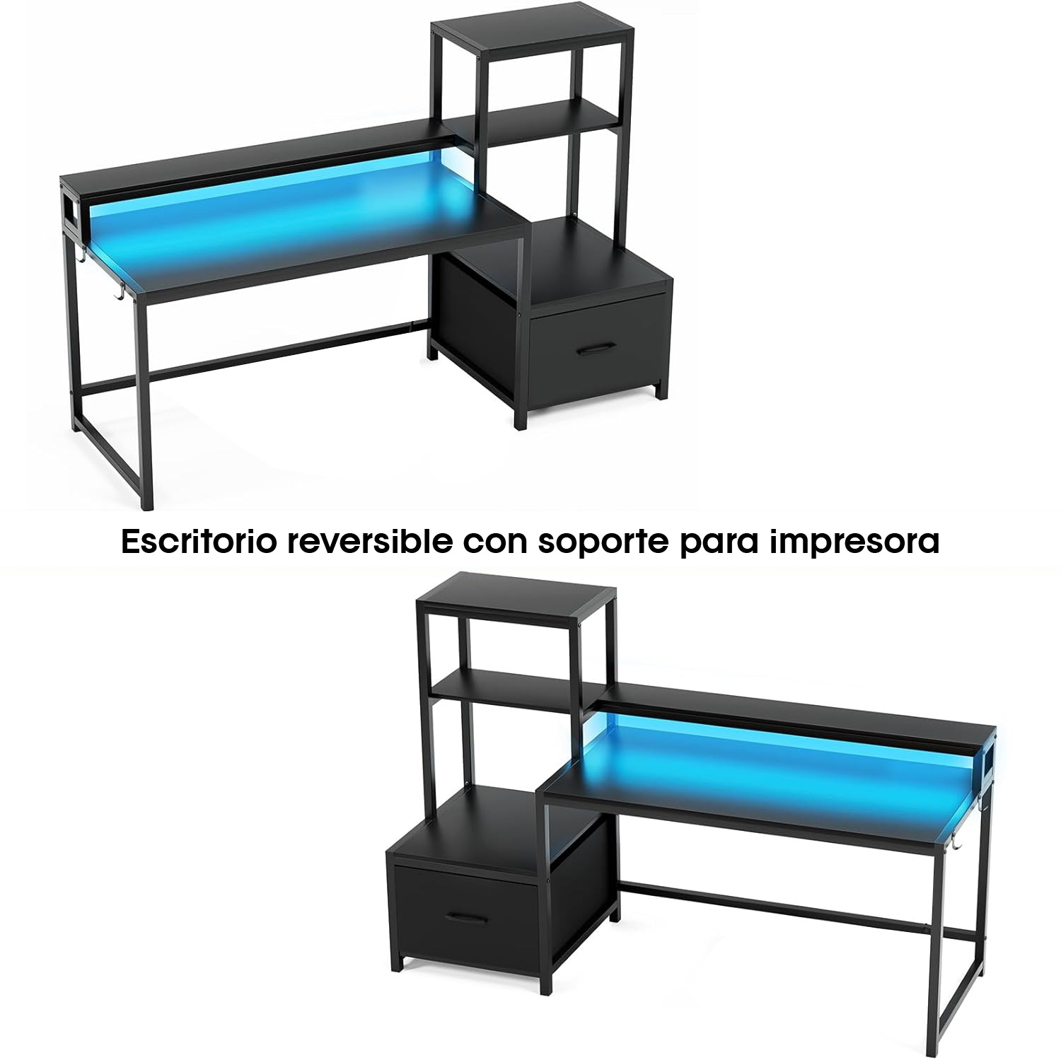 Foto 5 pulgar | Escritorio Organizador Con Estantería Lateral  Cajón Y Base Metálica Negra – Bossa Zeni