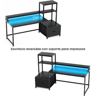 Foto 4 | Escritorio Organizador Con Estantería Lateral Cajón Y Base Metálica Negra – Bossa Zeni
