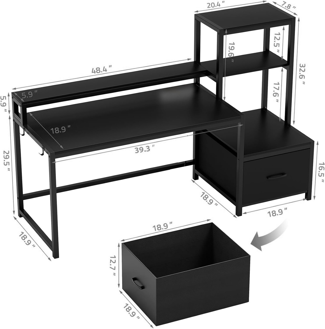 Foto 9 pulgar | Escritorio Organizador Con Estantería Lateral  Cajón Y Base Metálica Negra – Bossa Zeni