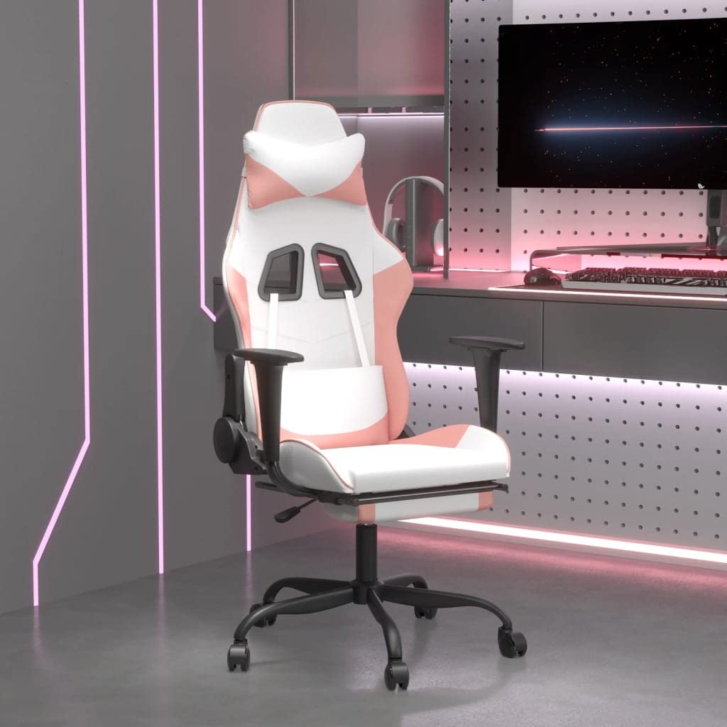 Foto 2 | Silla Para Videojuegos Vidaxl Ajustable De Piel Sintética Blanco/rosa - Venta Internacional.