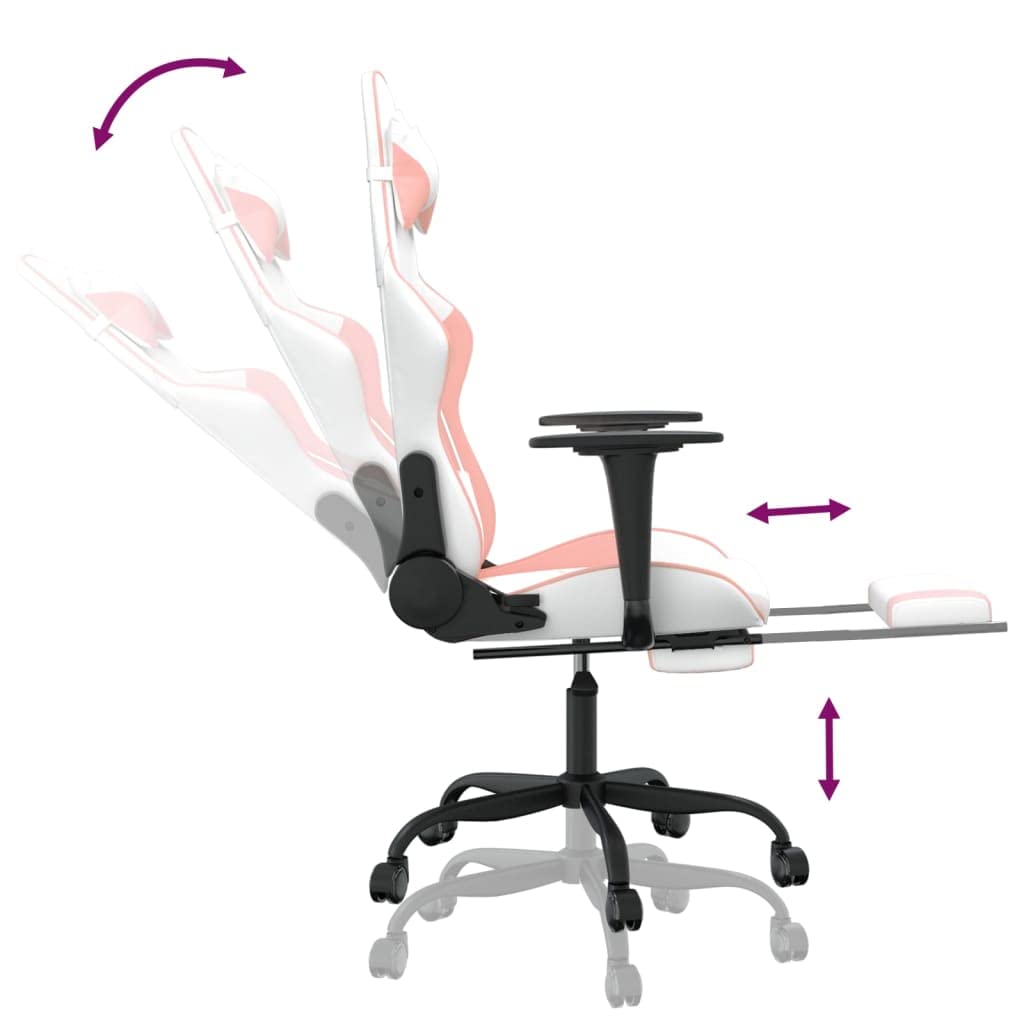 Foto 8 pulgar | Silla Para Videojuegos Vidaxl Ajustable De Piel Sintética Blanco/rosa - Venta Internacional.
