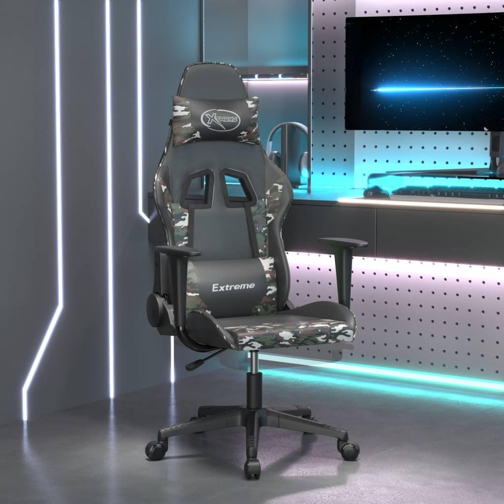 Foto 3 pulgar | Silla Para Videojuegos Vidaxl Ajustable Con Reposapiés  Camuflaje Negro - Venta Internacional.