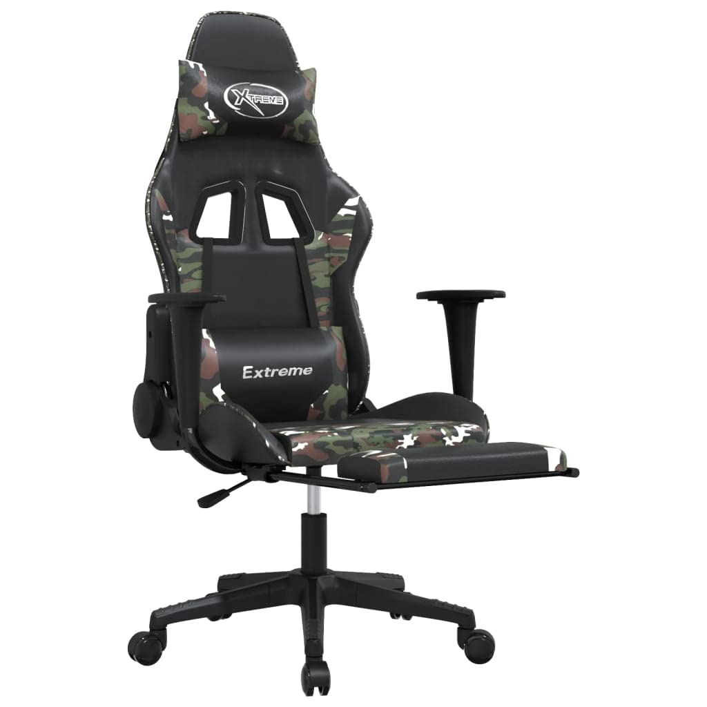 Foto 6 | Silla Para Videojuegos Vidaxl Ajustable Con Reposapiés  Camuflaje Negro - Venta Internacional.
