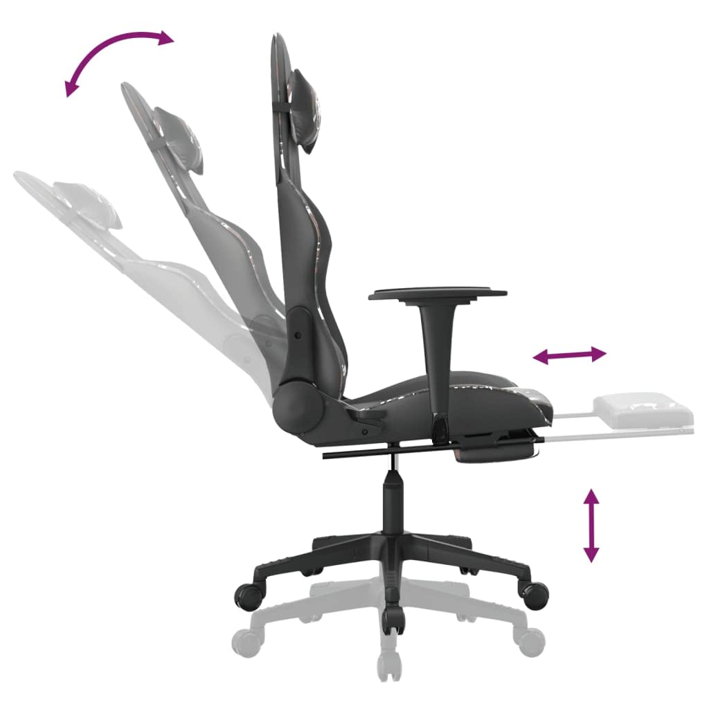 Foto 7 | Silla Para Videojuegos Vidaxl Ajustable Con Reposapiés  Camuflaje Negro - Venta Internacional.