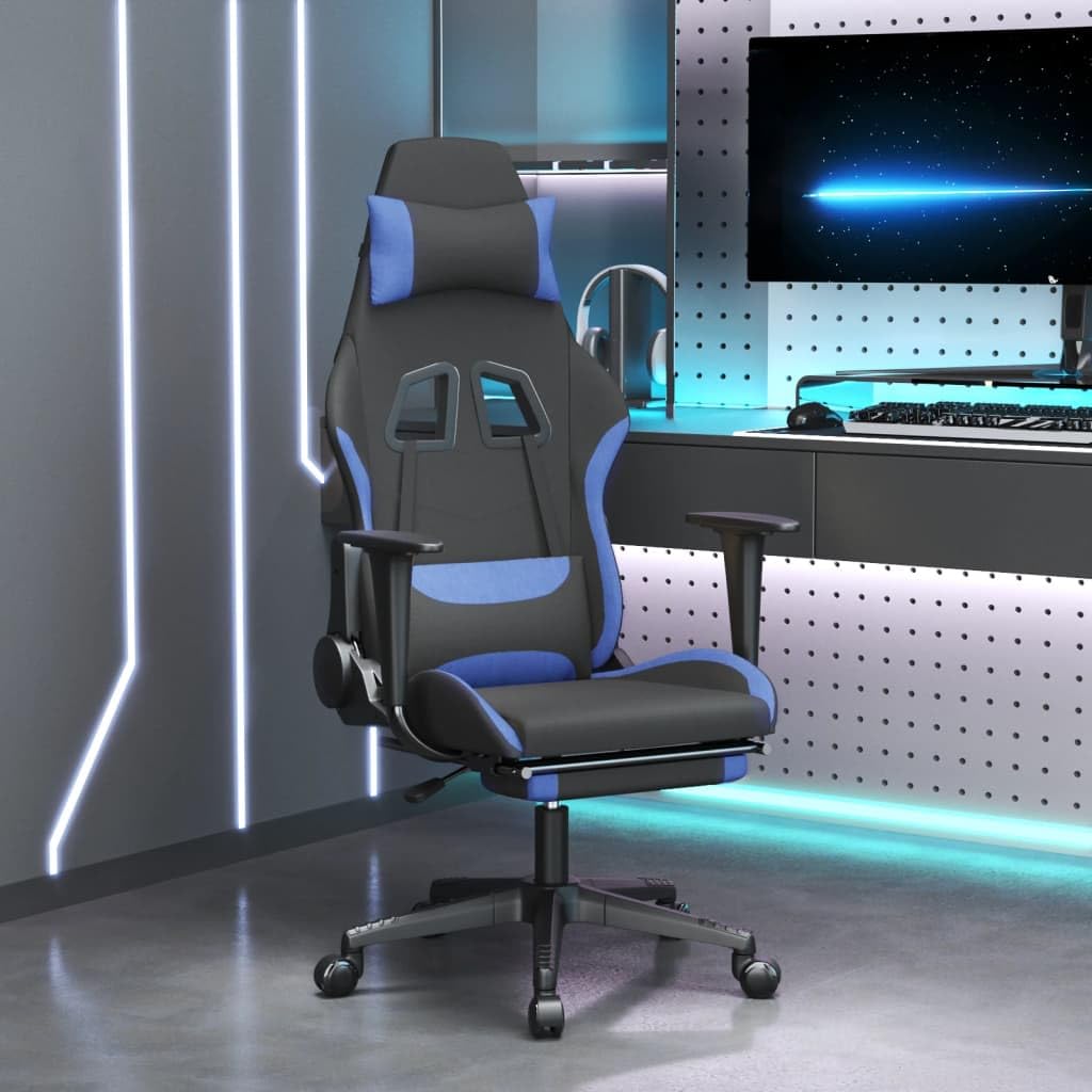 Foto 3 pulgar | Silla Gaming Vidaxl Ajustable Con Reposapiés De Tela Negro/azul - Venta Internacional.
