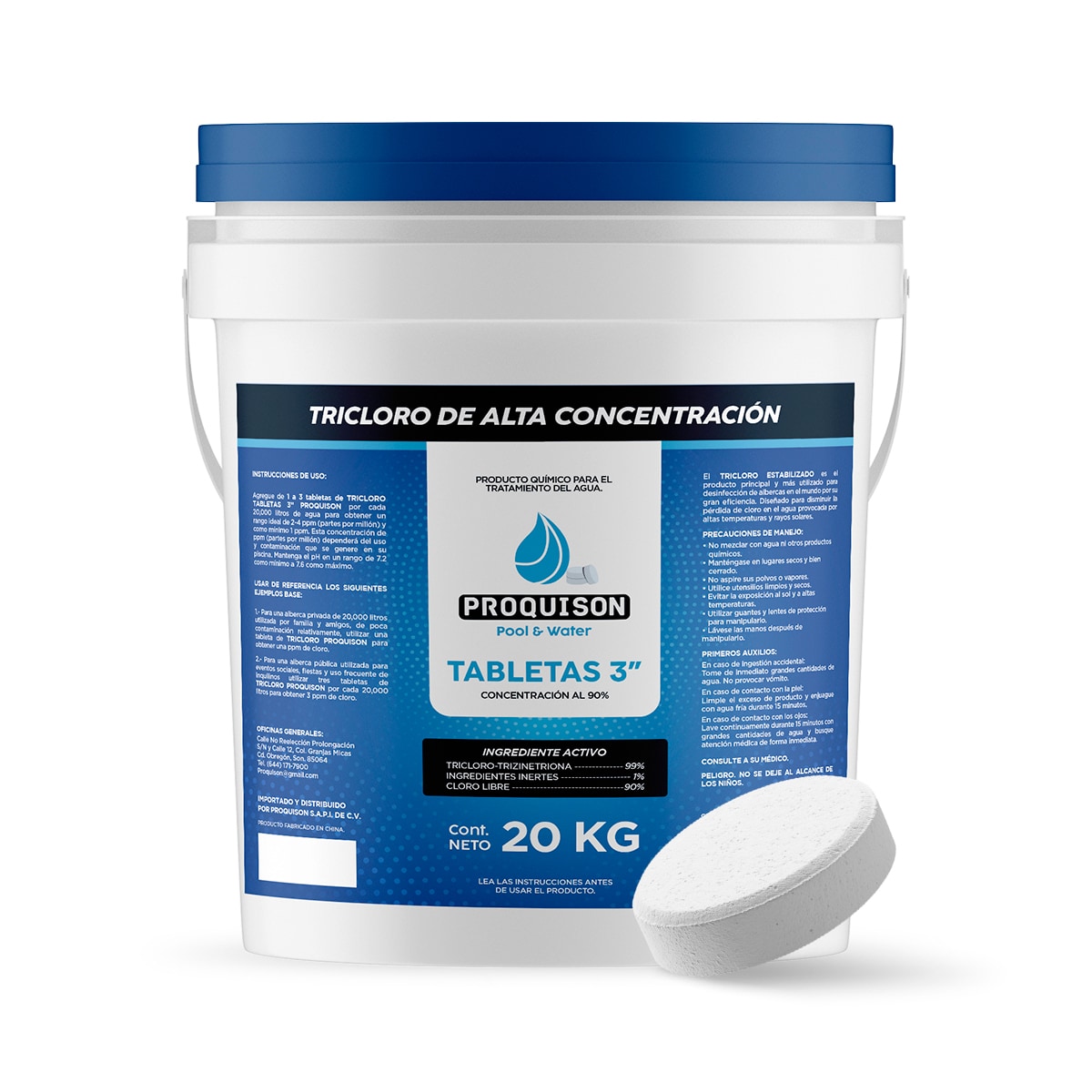 Cloro Para Alberca 20 Kg Tabletas 3 Pulgadas Proquison 90% $2,099