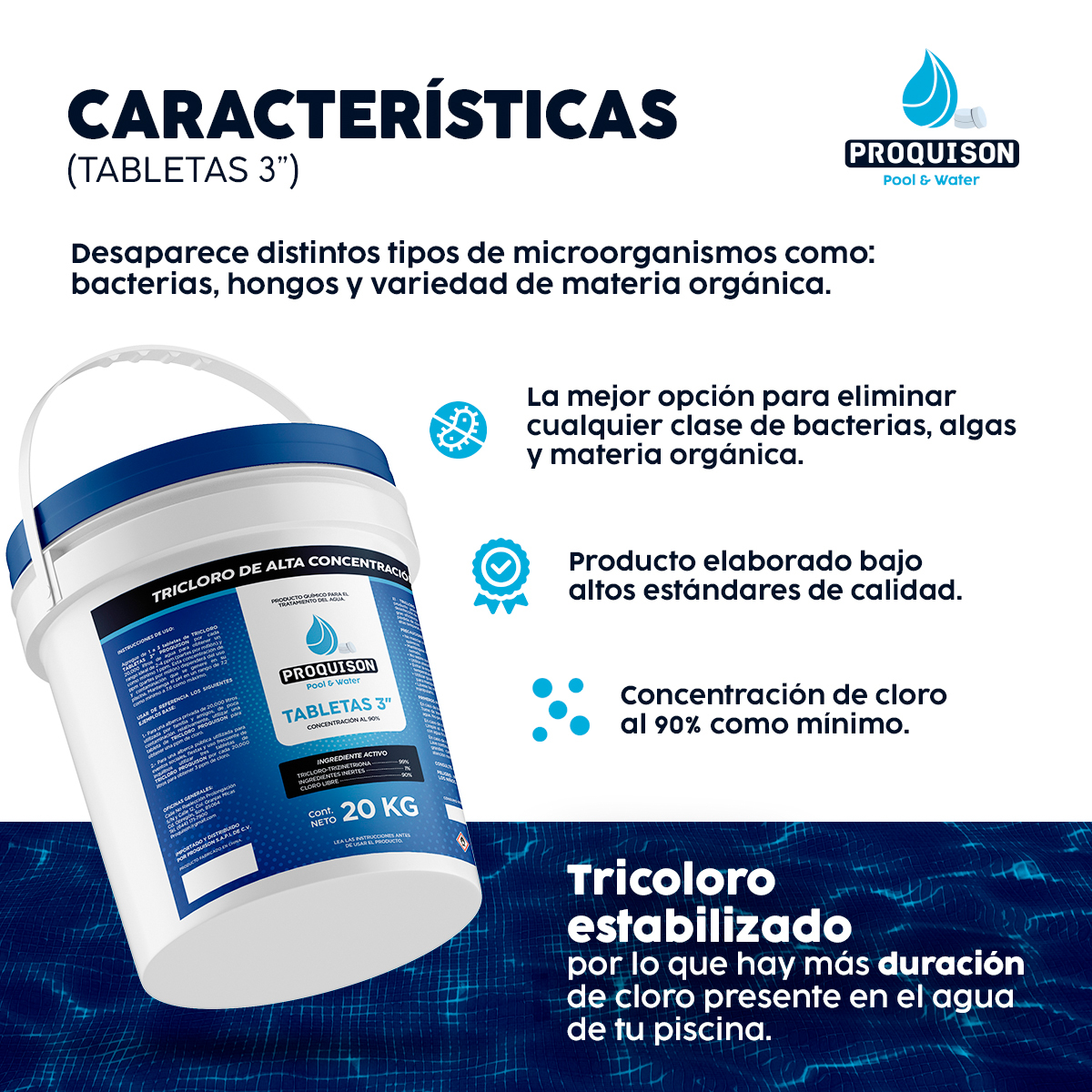 Foto 5 | Cloro Para Alberca 20 Kg Tabletas 3 Pulgadas Proquison 90%