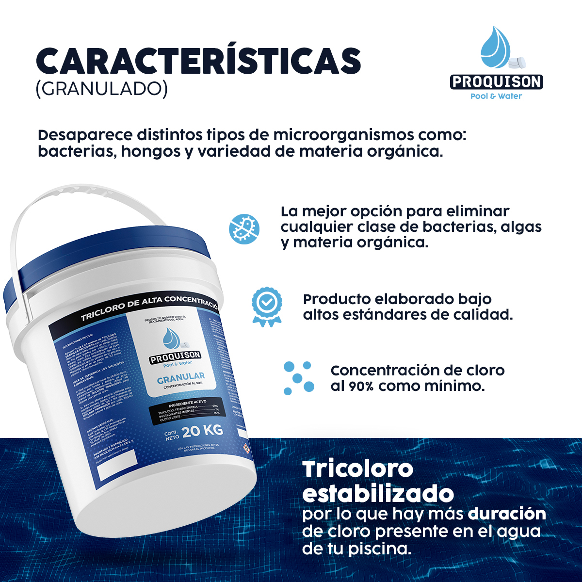 Foto 5 | Cloro Para Alberca Granular 20 Kg Proquison 90% Desinfección