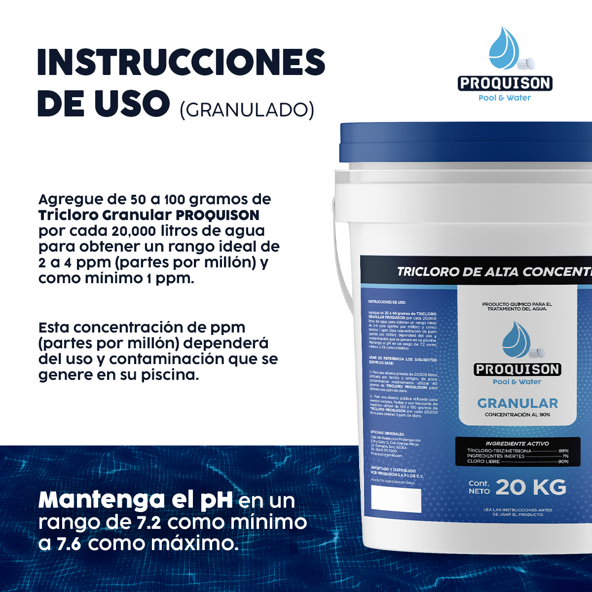Foto 7 pulgar | Cloro Para Alberca Granular 20 Kg Proquison 90% Desinfección